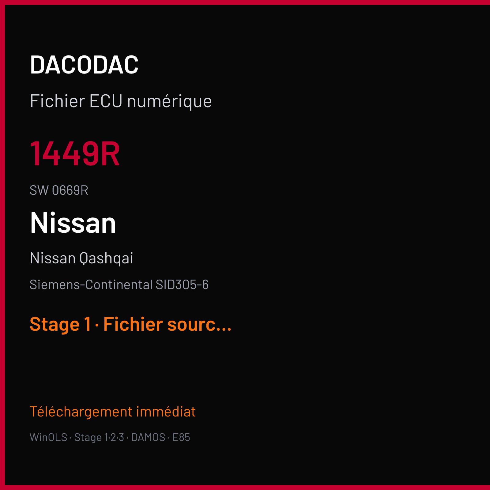 Nissan Qashqai 110 ch — Siemens-Continental SID305-6 — 1449R · 0669R · RF42130000000 — Stage 1