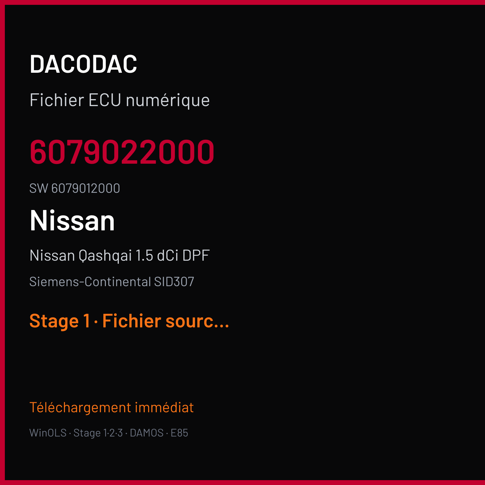 Nissan Qashqai 1.5 dCi DPF — Siemens-Continental SID307 — 6079022000 · 6079012000 · 0919033300 — Stage 1