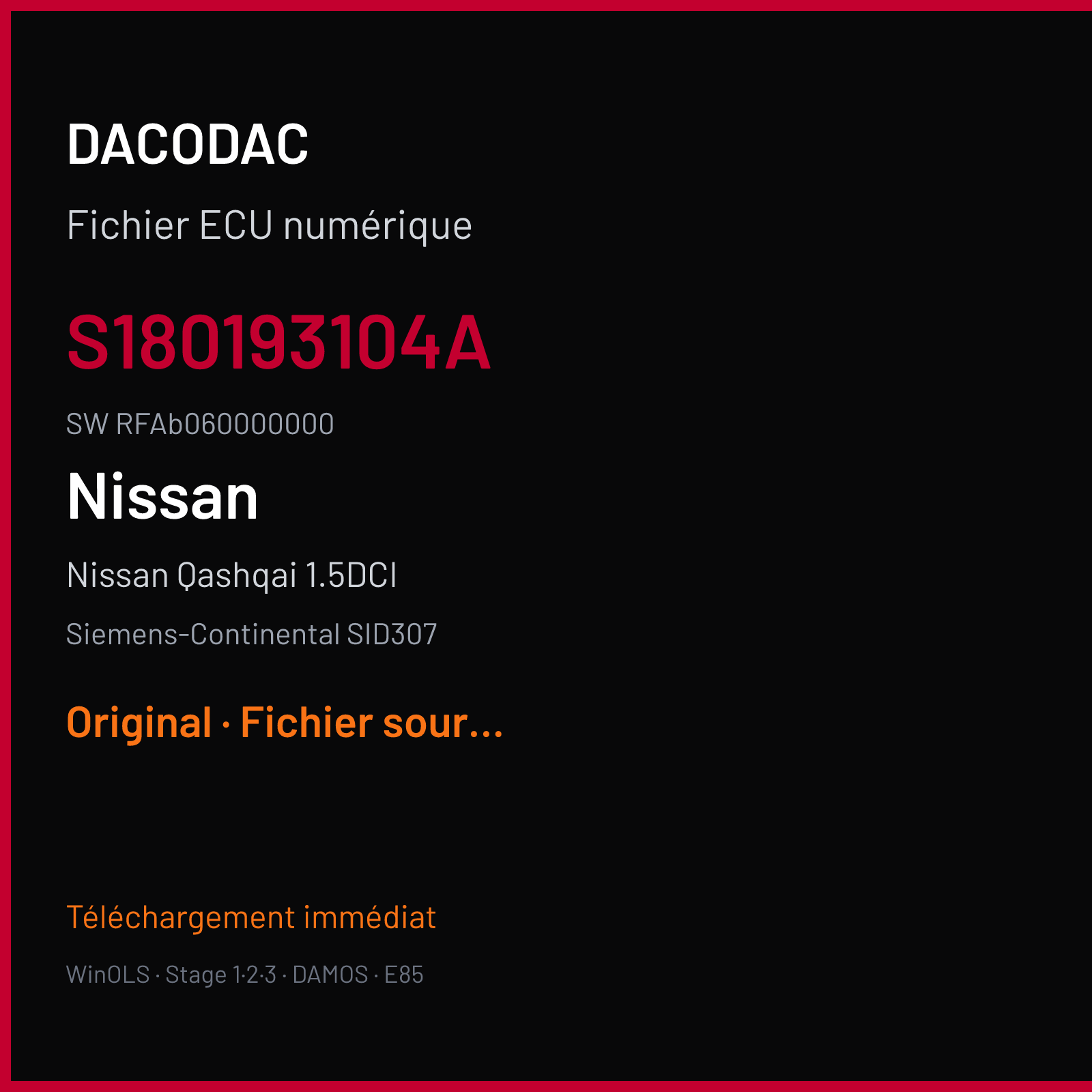 Nissan Qashqai 1.5DCI (2015) — Siemens-Continental SID307 — S180193104A · RFAb060000000 — Original