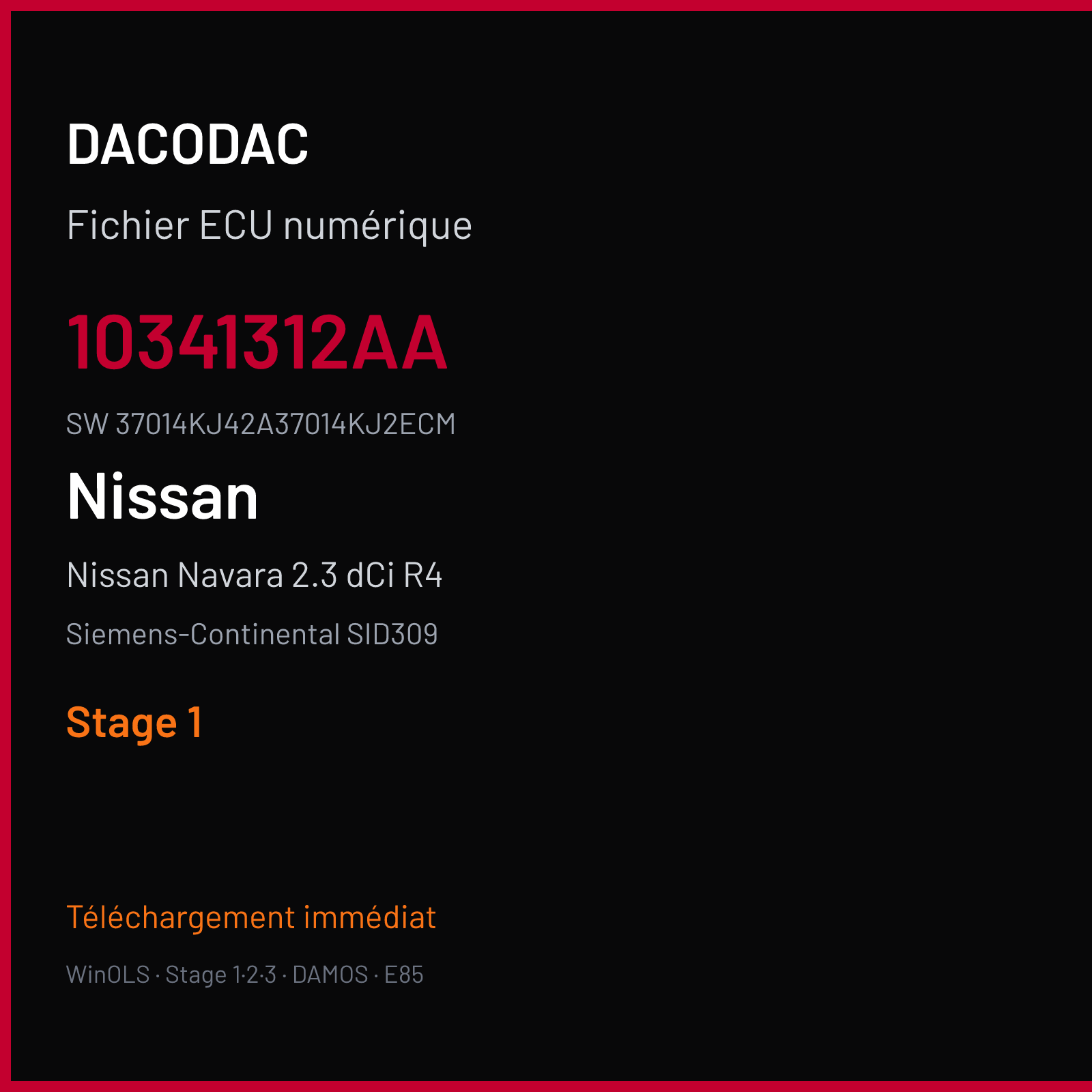 Nissan Navara 2.3 dCi R4 190 ch (2017) — Siemens-Continental SID309 — 10341312AA · 37014KJ42A37014KJ2ECM · R886461000000 — Stage 1