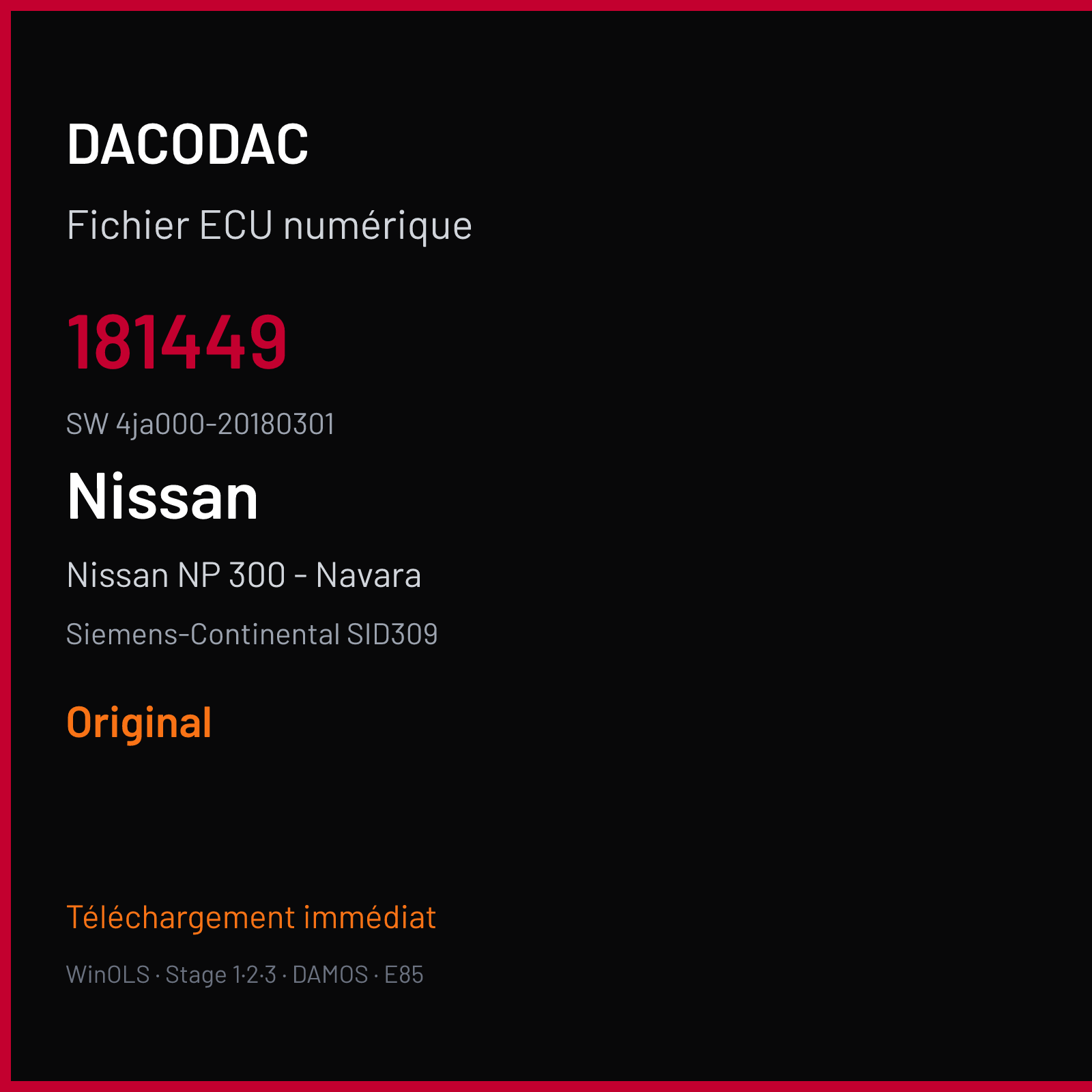 Nissan NP 300 - Navara 180 ch (2018) — Siemens-Continental SID309 — 181449 · 4ja000-20180301 · R886461000000 — Original
