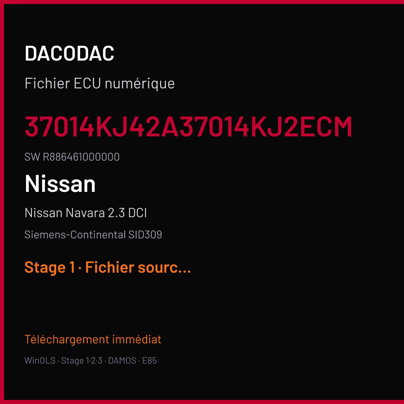 Nissan Navara 2.3 DCI (2015) — Siemens-Continental SID309 — 37014KJ42A37014KJ2ECM · R886461000000 — Stage 1