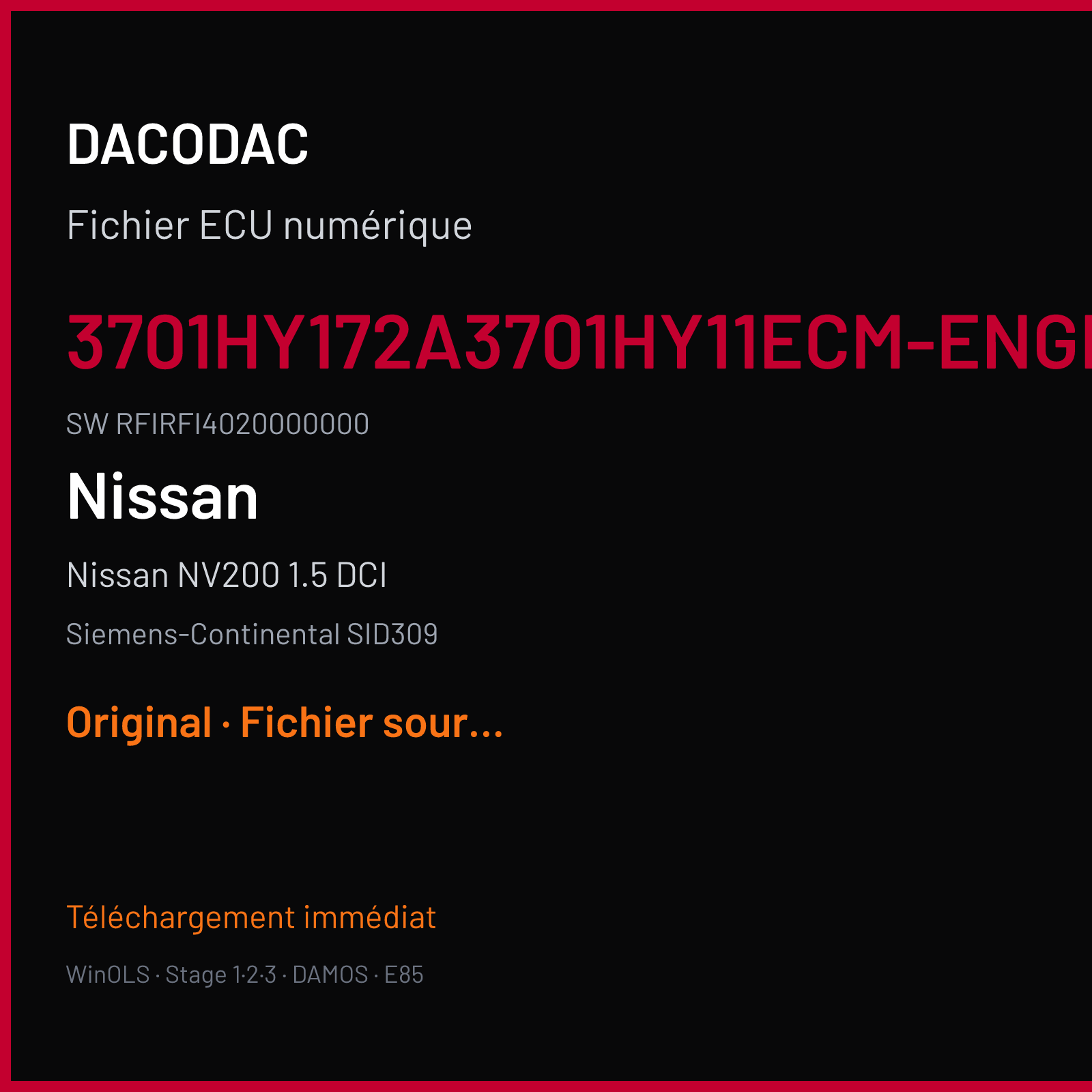 Nissan NV200 1.5 DCI (2017) — Siemens-Continental SID309 — 3701HY172A3701HY11ECM-EngineControl · RFIRFI4020000000 — Original
