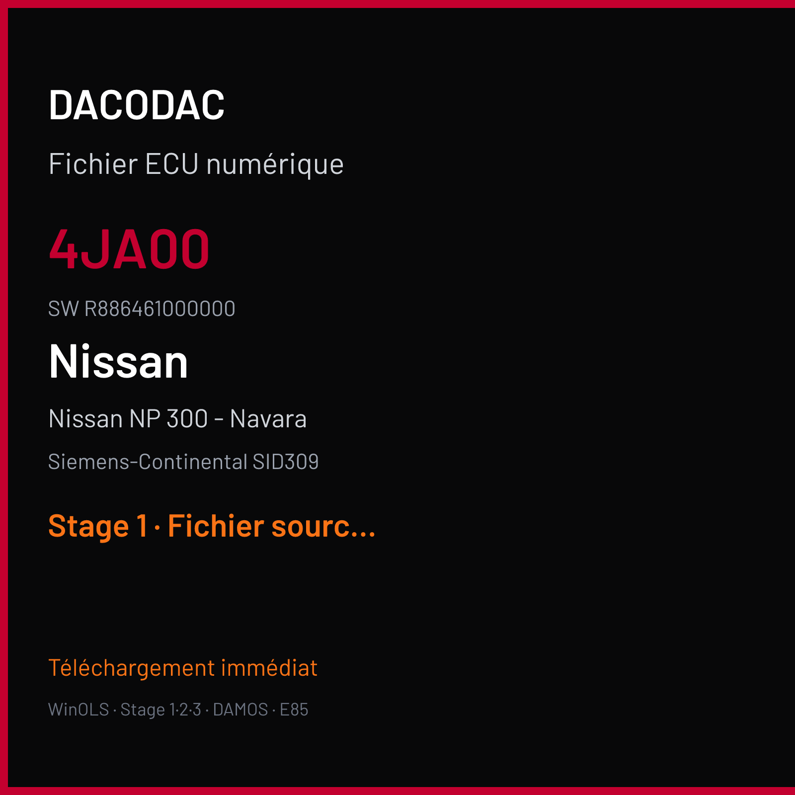 Nissan NP 300 - Navara (2016) — Siemens-Continental SID309 — 4JA00 · R886461000000 — Stage 1