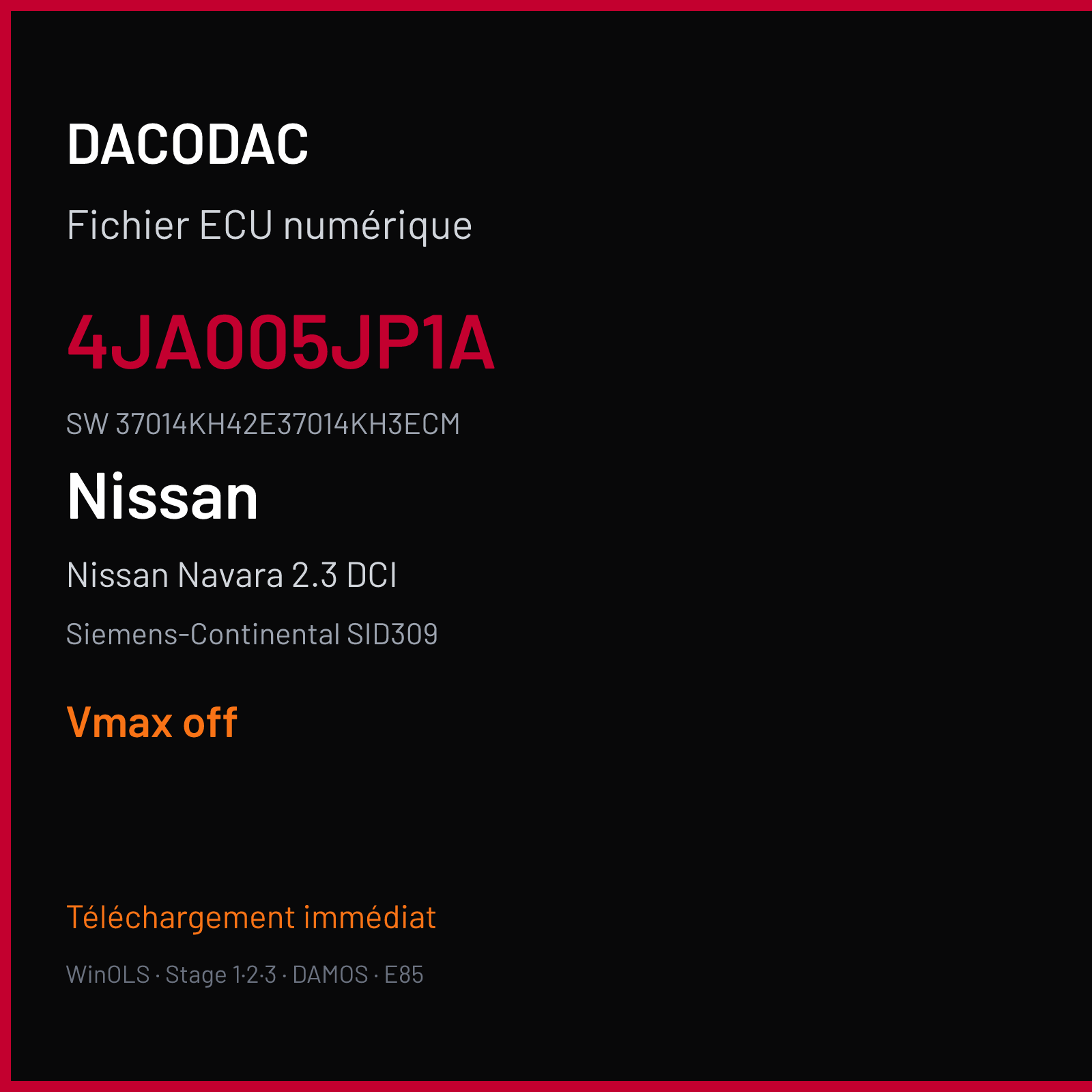 Nissan Navara 2.3 DCI 190 ch — Siemens-Continental SID309 — 4JA005JP1A · 37014KH42E37014KH3ECM · R886482000000 — VMAX off