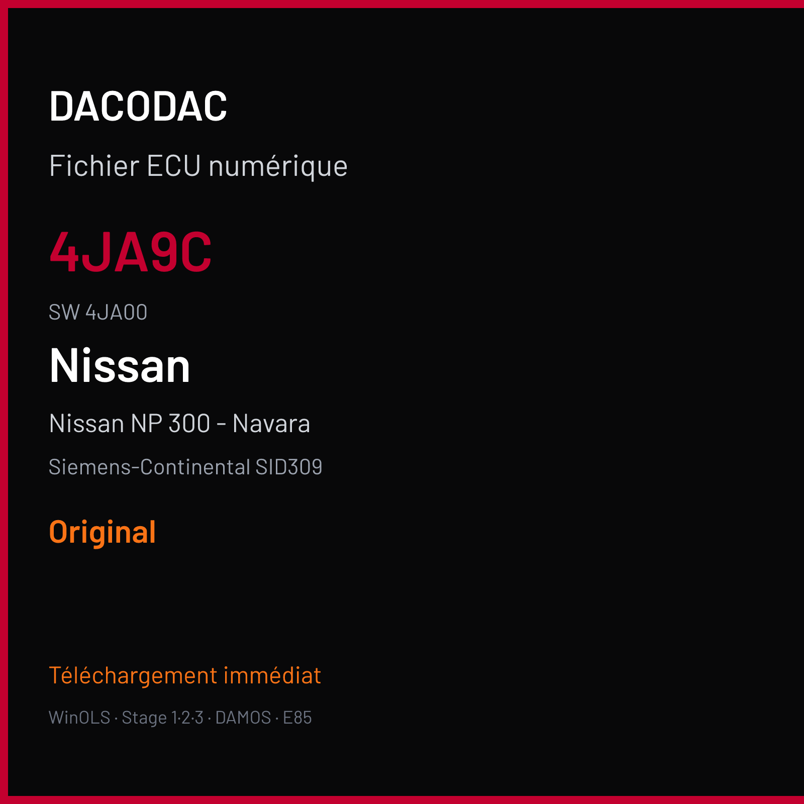 Nissan NP 300 - Navara 188 ch (2017) — Siemens-Continental SID309 — 4JA9C · 4JA00 · R886461000000 — Original