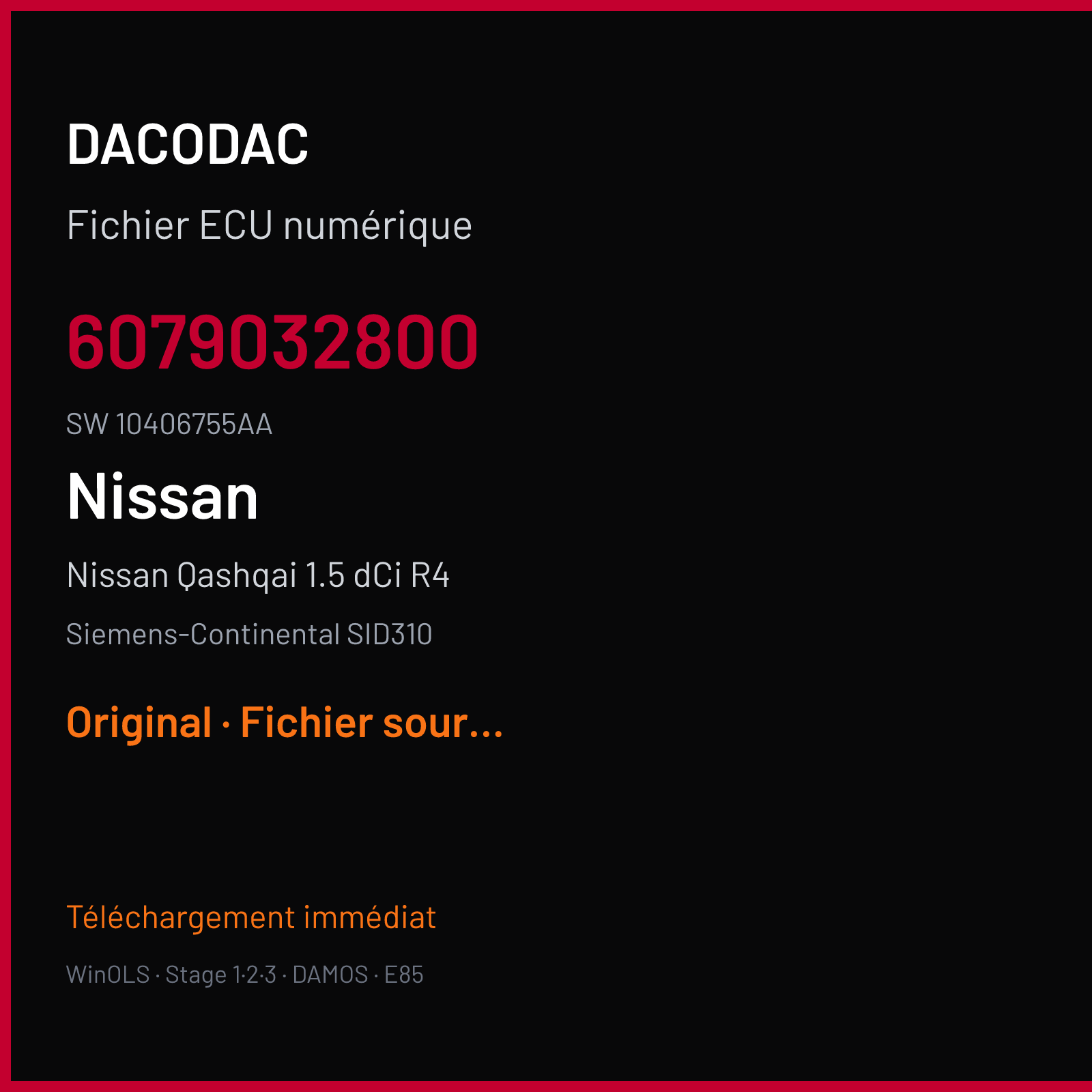 Nissan Qashqai 1.5 dCi R4 (2018) — Siemens-Continental SID310 — 6079032800 · 10406755AA — Original