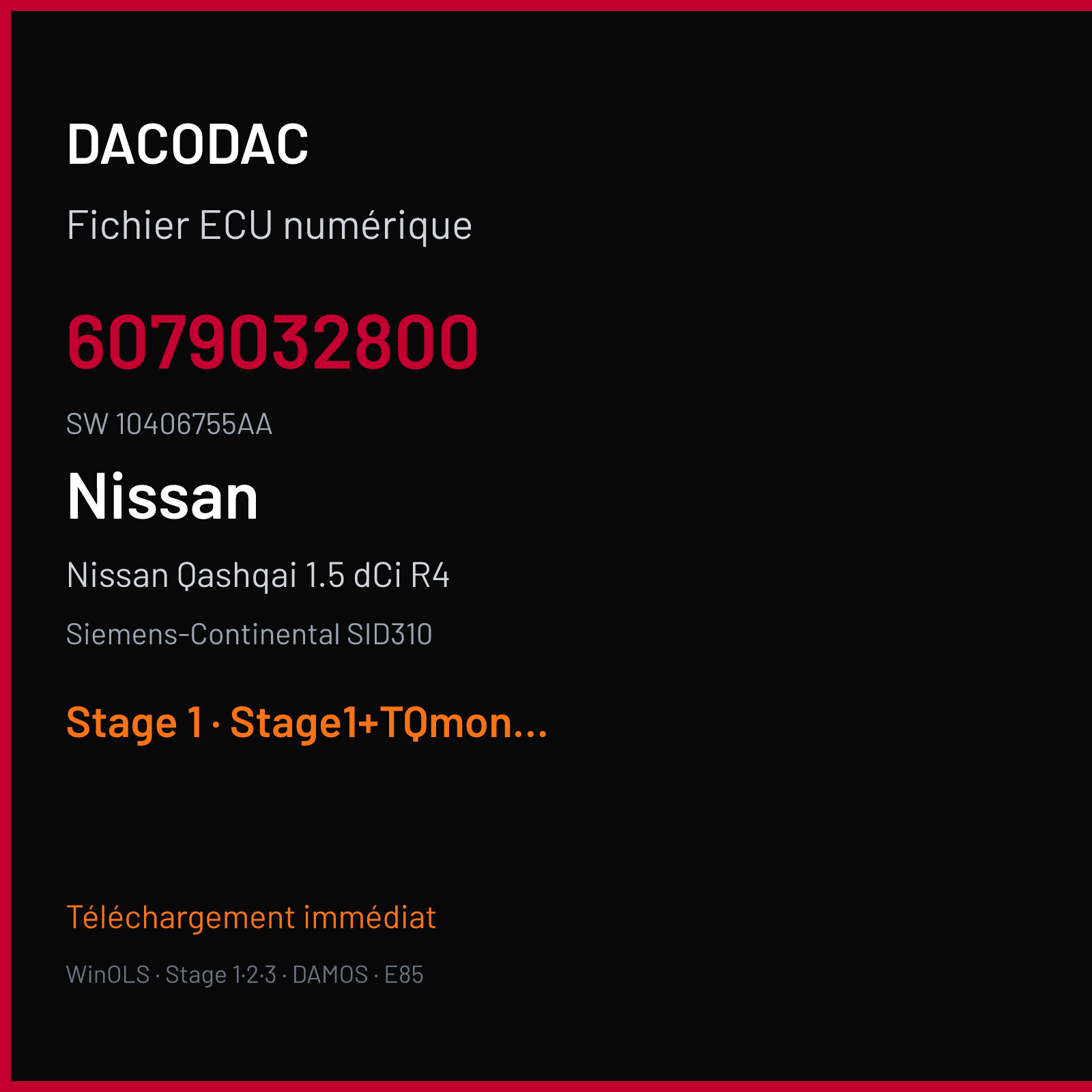 Nissan Qashqai 1.5 dCi R4 (2018) — Siemens-Continental SID310 — 6079032800 · 10406755AA — Stage 1