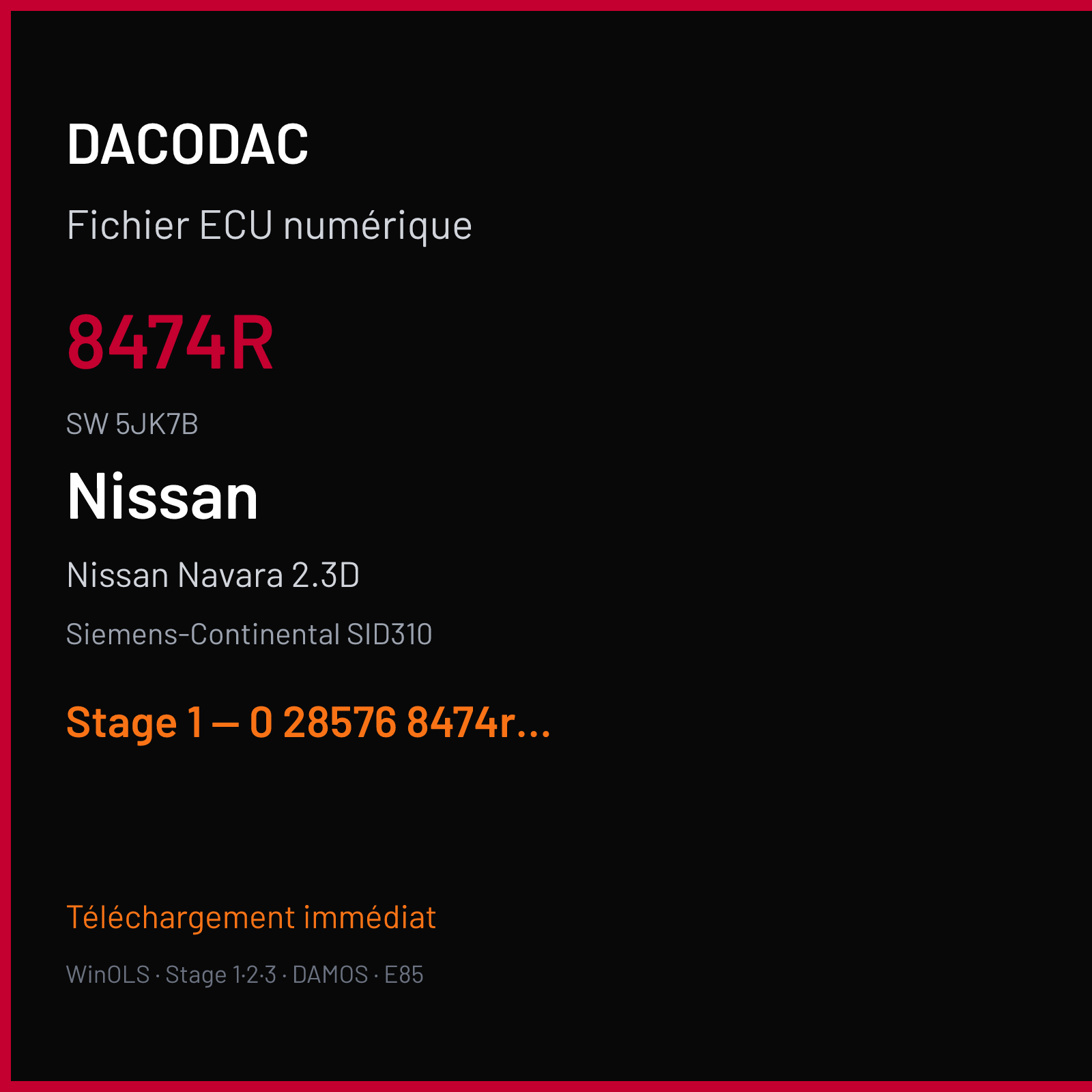 Nissan Navara 2.3D (2018) — Siemens-Continental SID310 — 8474R · 5JK7B — Stage 1 — 0 28576 8474r-5jk8d-u002918 stage 1