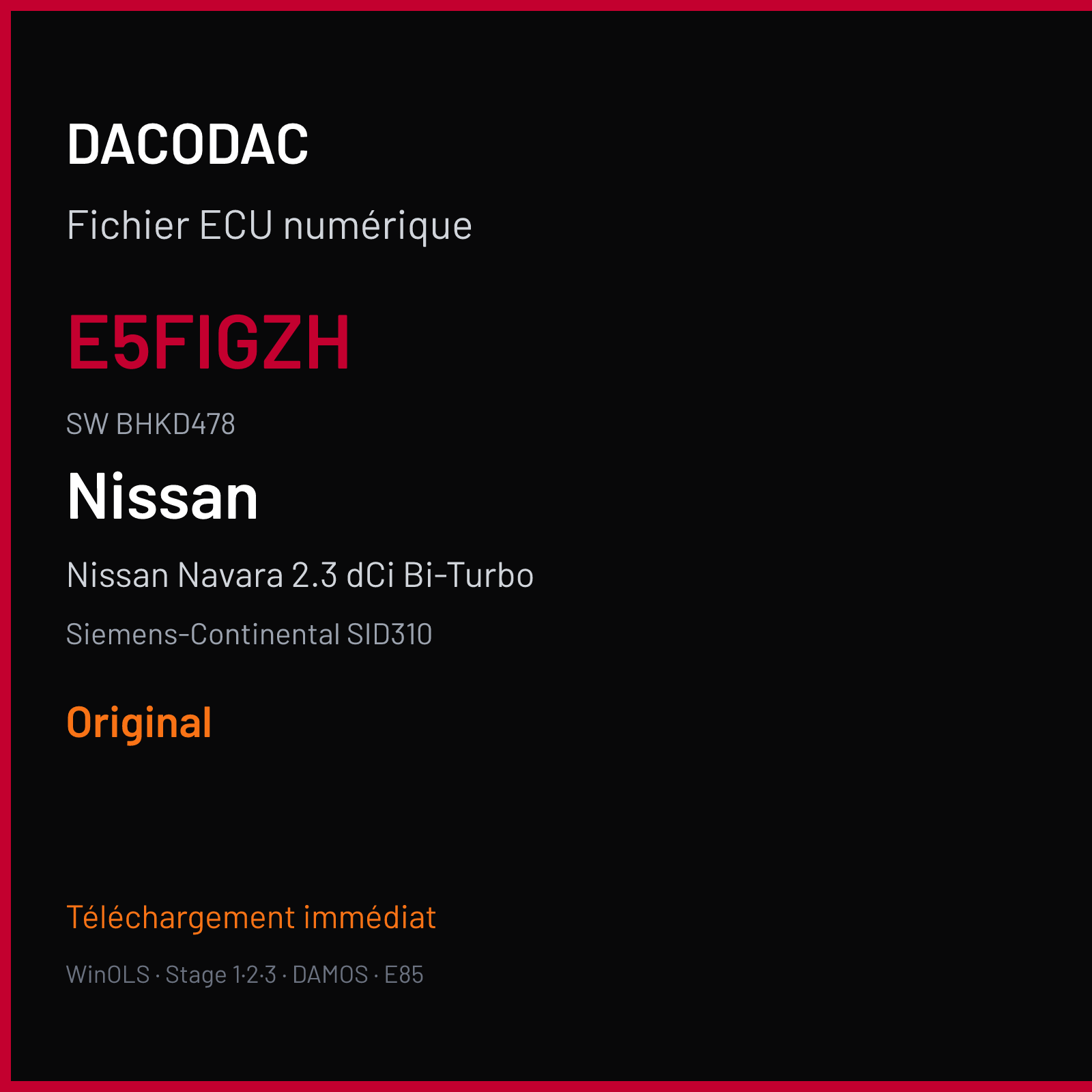 Nissan Navara 2.3 dCi Bi-Turbo 190 ch — Siemens-Continental SID310 — E5FIGZH · BHKD478 · GPFPF2F — Original