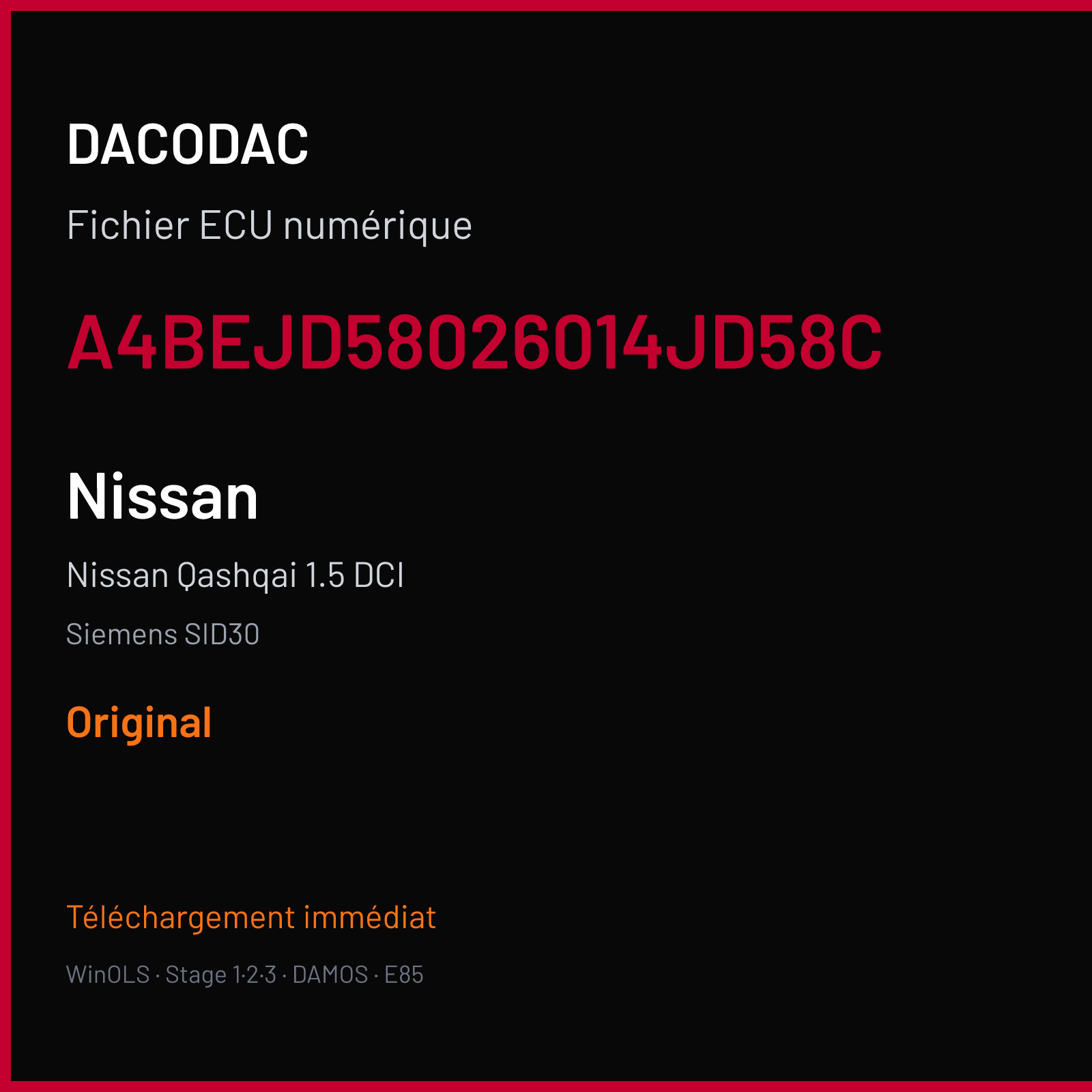 Nissan Qashqai 1.5 DCI (2009) — Siemens SID30 — A4BEJD58026014JD58C — Original