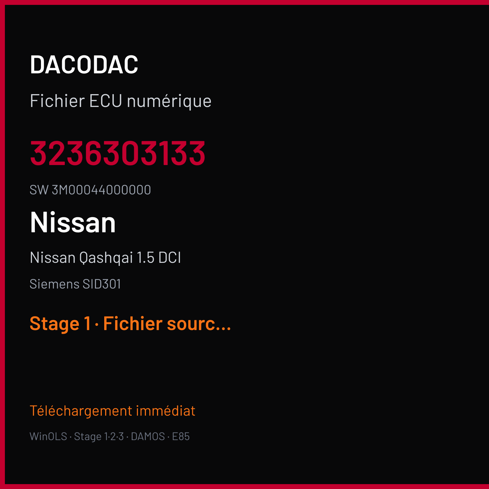 Nissan Qashqai 1.5 DCI (2008) — Siemens SID301 — 3236303133 · 3M00044000000 — Stage 1