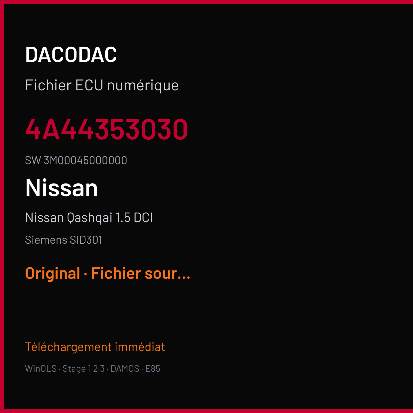 Nissan Qashqai 1.5 DCI (2009) — Siemens SID301 — 4A44353030 · 3M00045000000 — Original