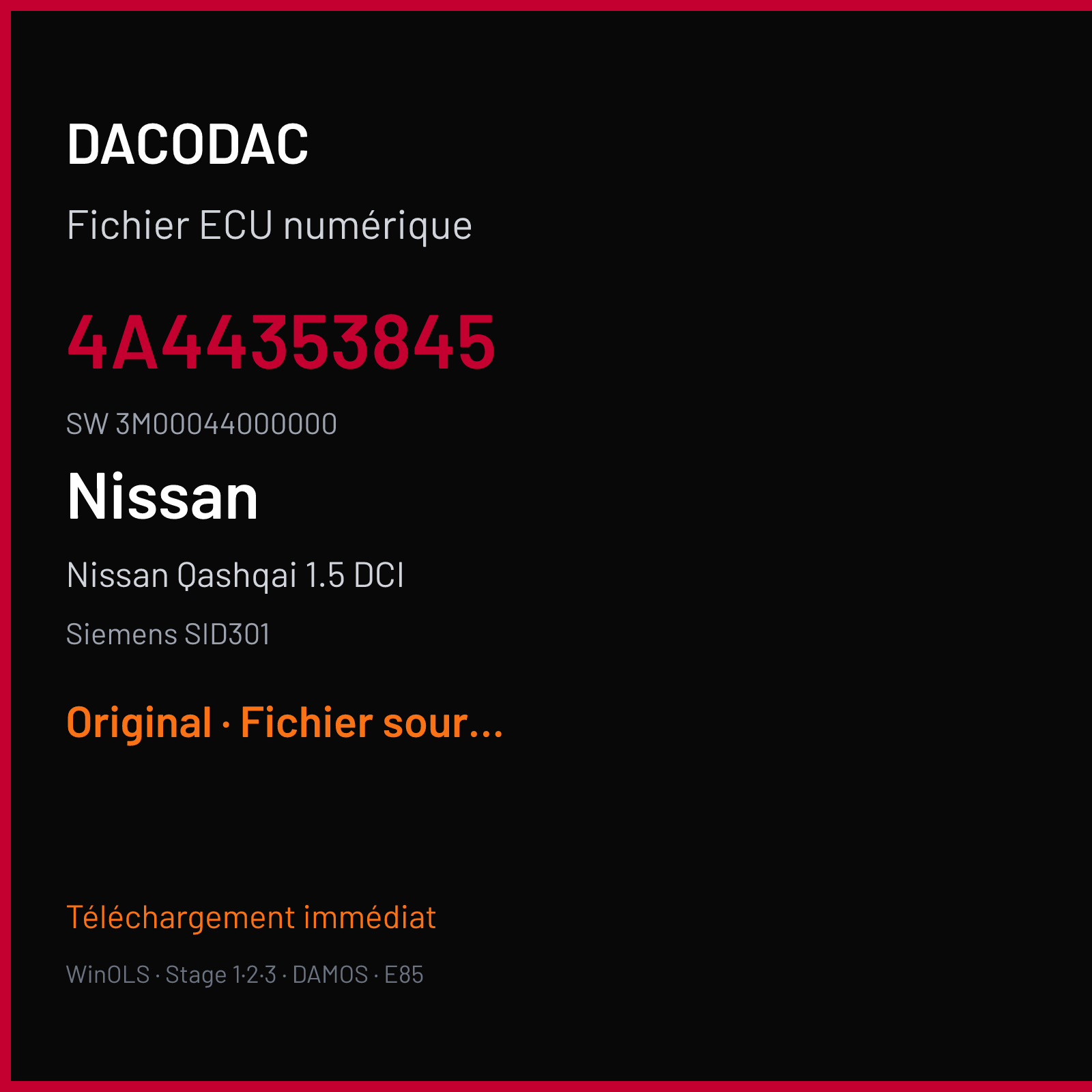 Nissan Qashqai 1.5 DCI (2008) — Siemens SID301 — 4A44353845 · 3M00044000000 — Original