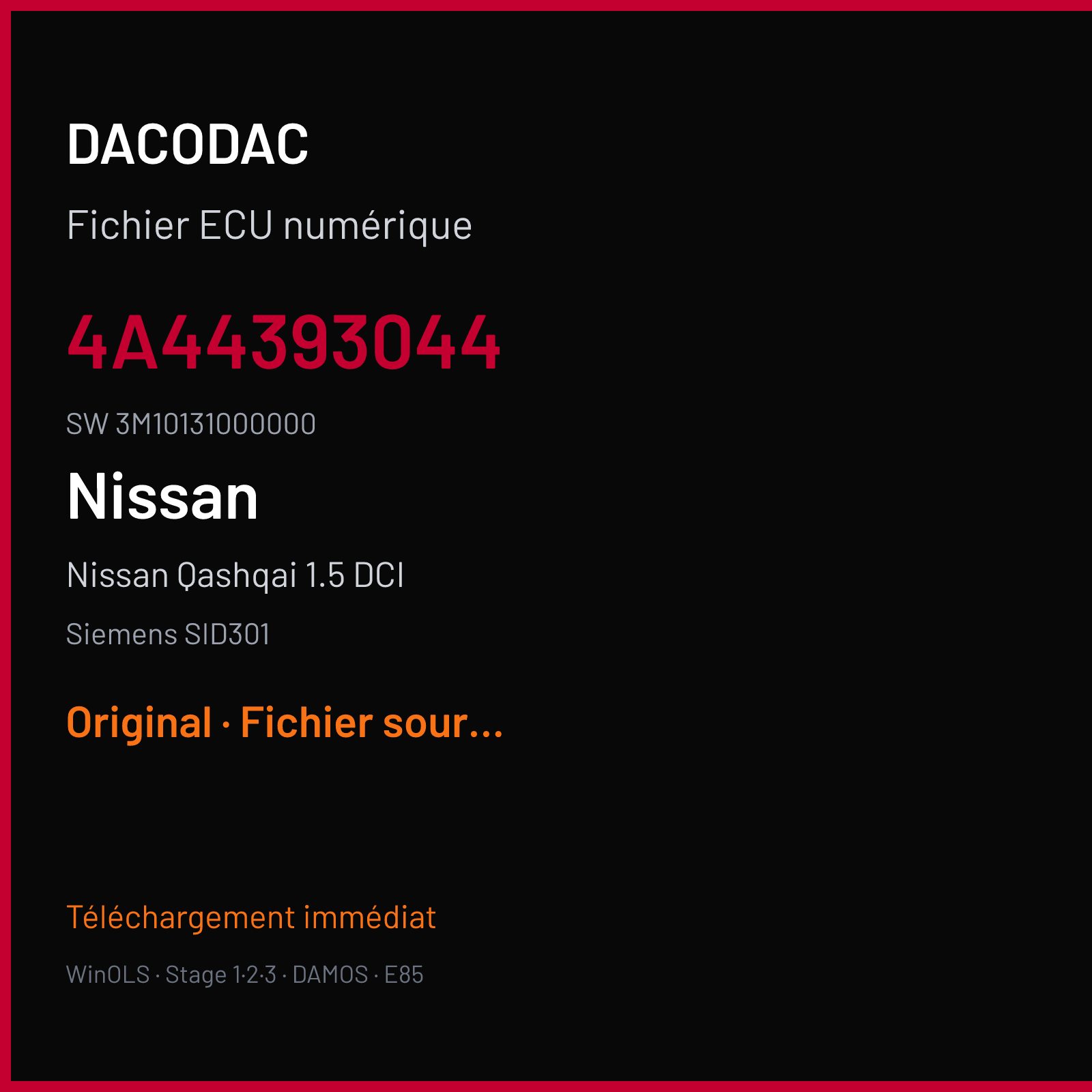 Nissan Qashqai 1.5 DCI (2008) — Siemens SID301 — 4A44393044 · 3M10131000000 — Original