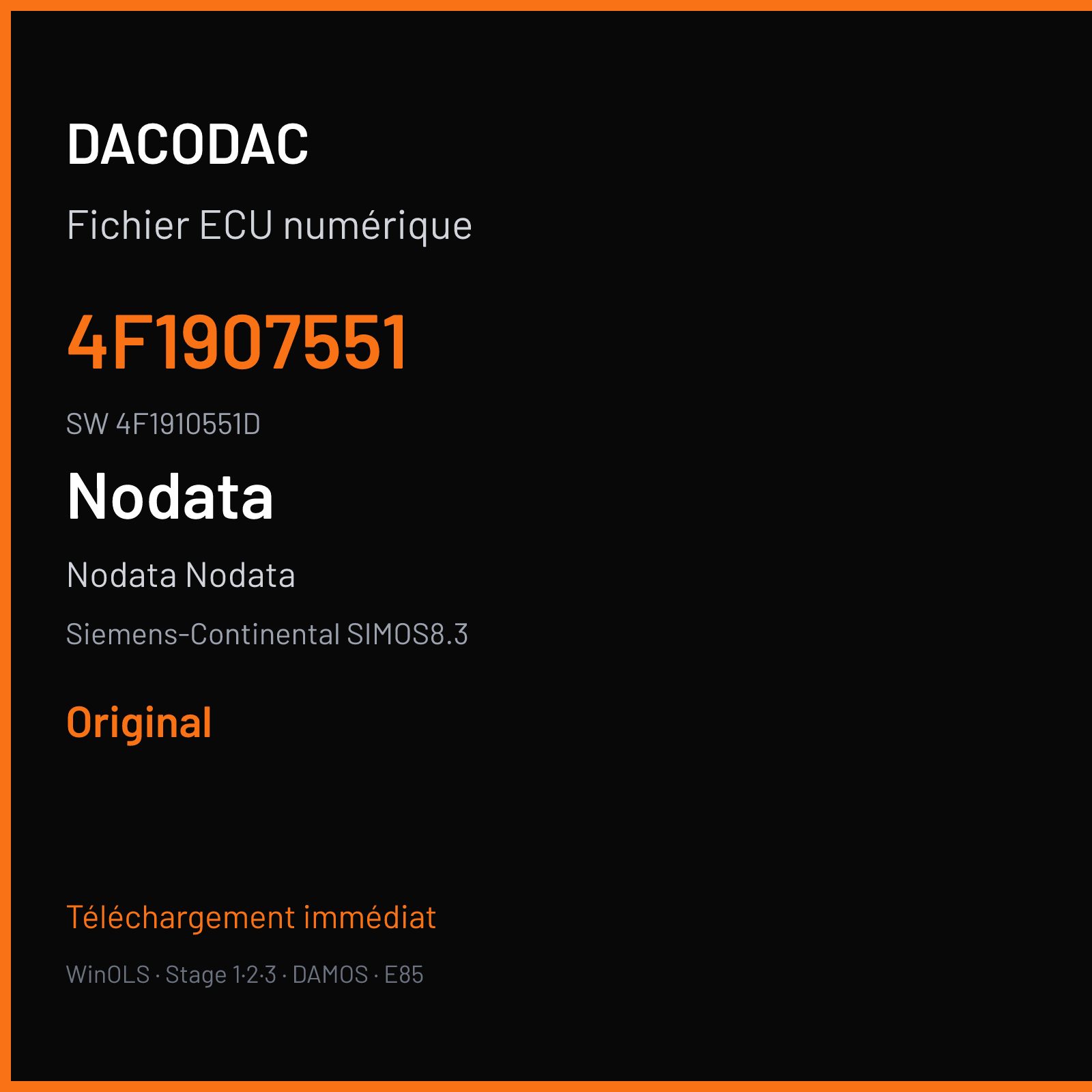 Nodata Nodata 290 ch — Siemens-Continental SIMOS8.3 — 4F1907551 · 4F1910551D · S8300F2000000 — Original