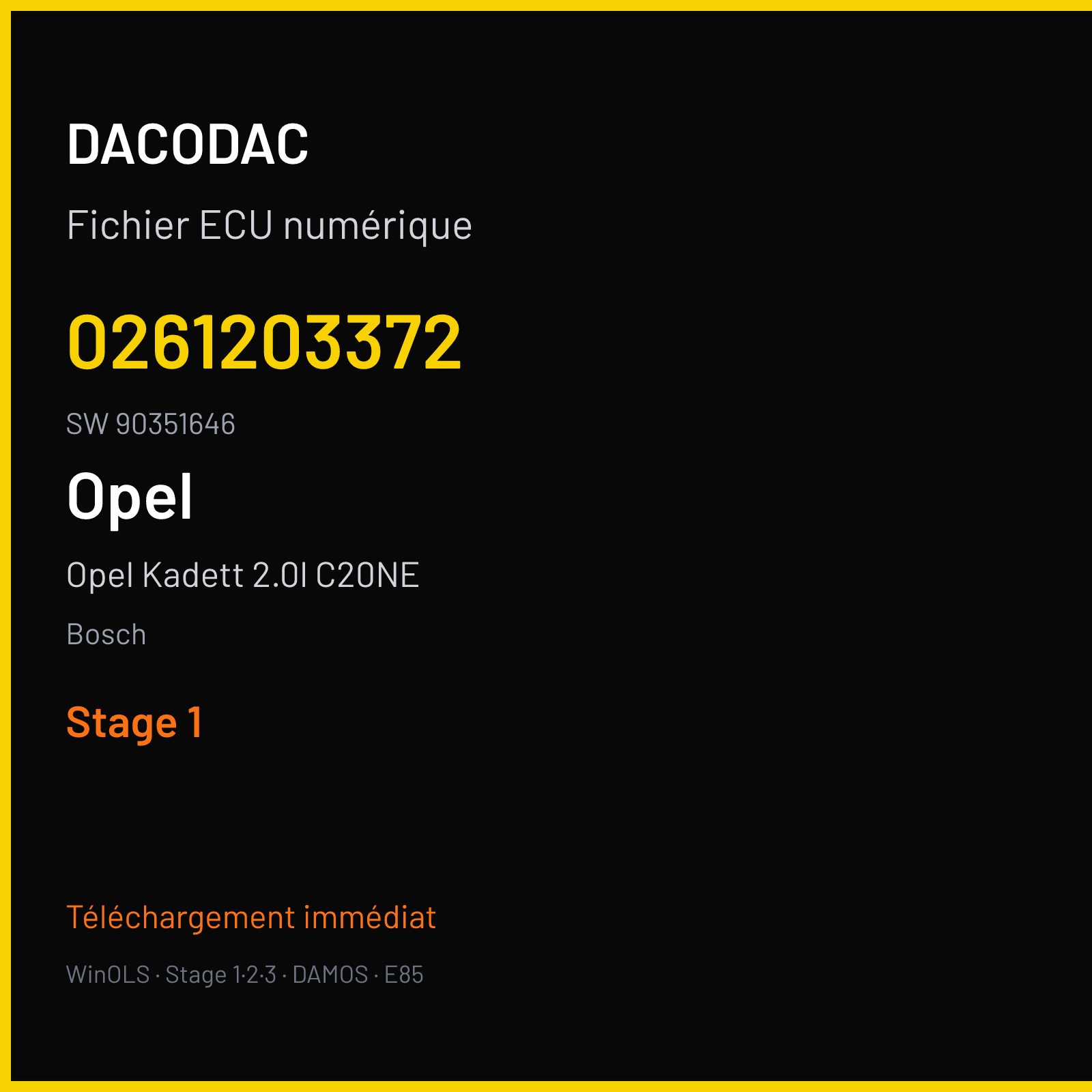 Opel Kadett 2.0l C20NE 115 ch (2004) — Bosch — 0261203372 · 90351646 · 1267356418 — Stage 1