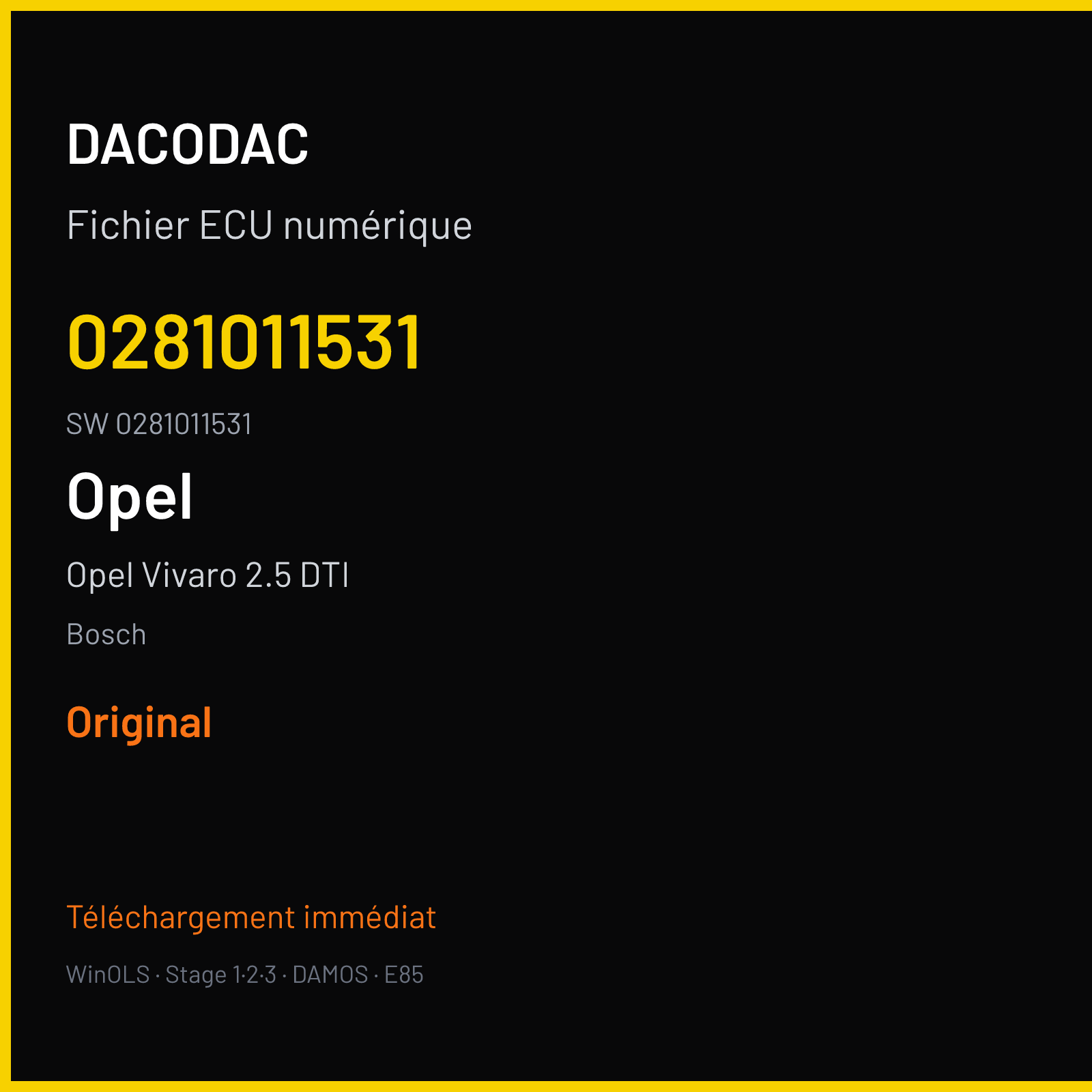Opel Vivaro 2.5 DTI 133 ch (2004) — Bosch — 0281011531 · 0281011531 · 368936 Undefined — Original