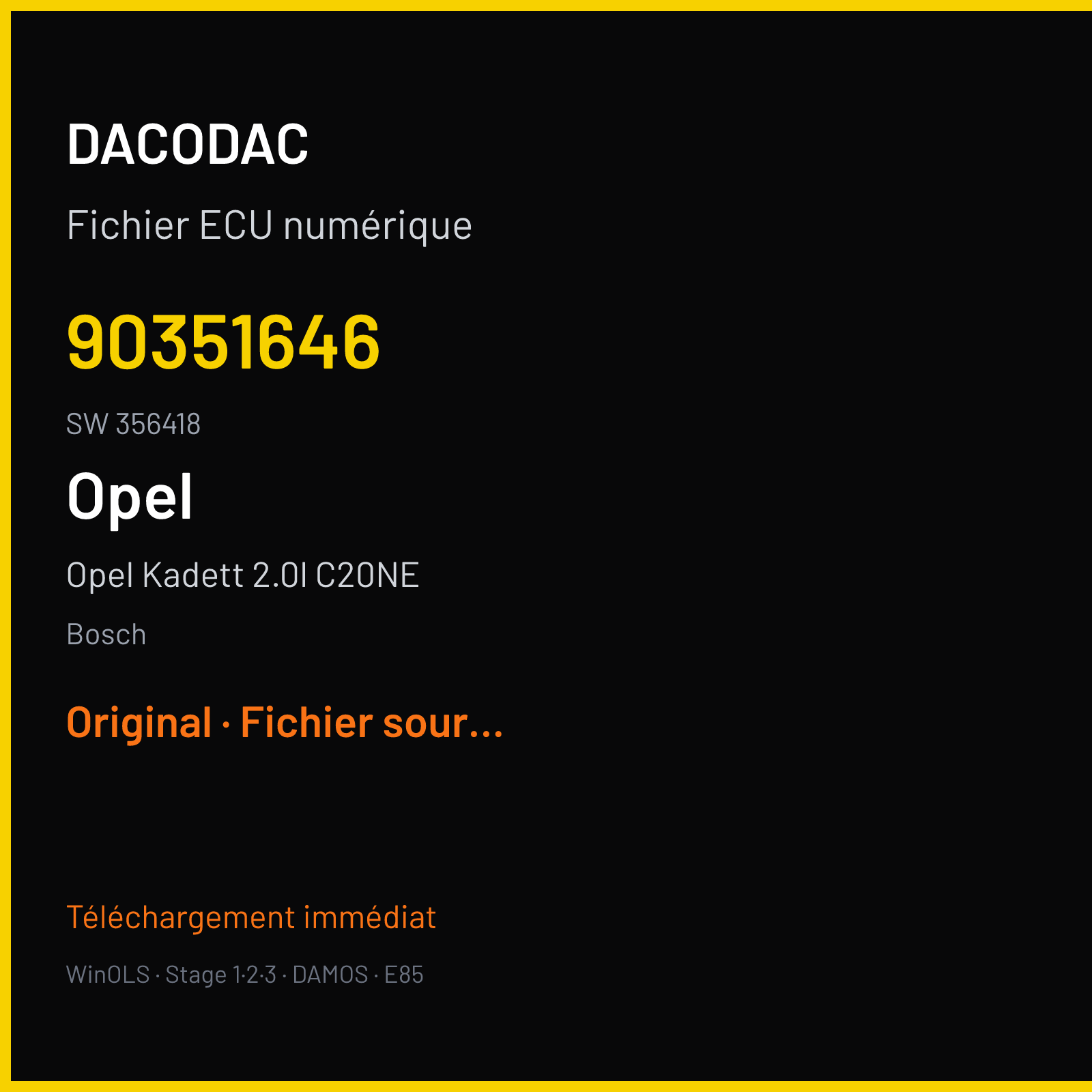 Opel Kadett 2.0l C20NE 115 ch (2004) — Bosch — 90351646 · 356418 — Original