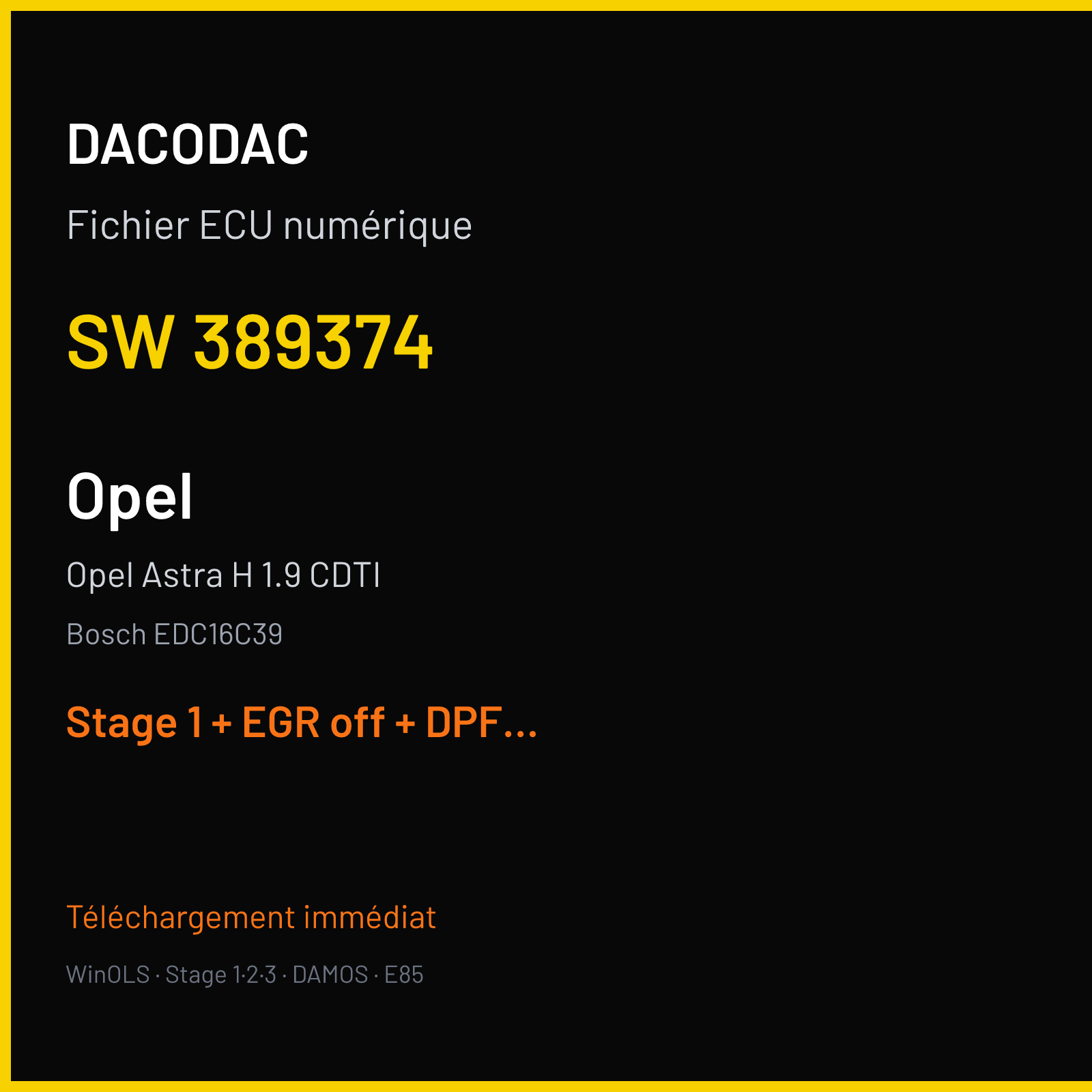 Opel Astra H 1.9 CDTI (2007) — Bosch EDC16C39 — 389374 — Stage 1 + EGR off + DPF off