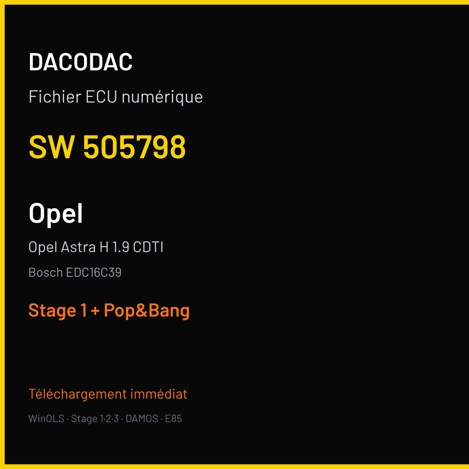 Opel Astra H 1.9 CDTI (2007) — Bosch EDC16C39 — 505798 — Stage 1 + Pop&Bang