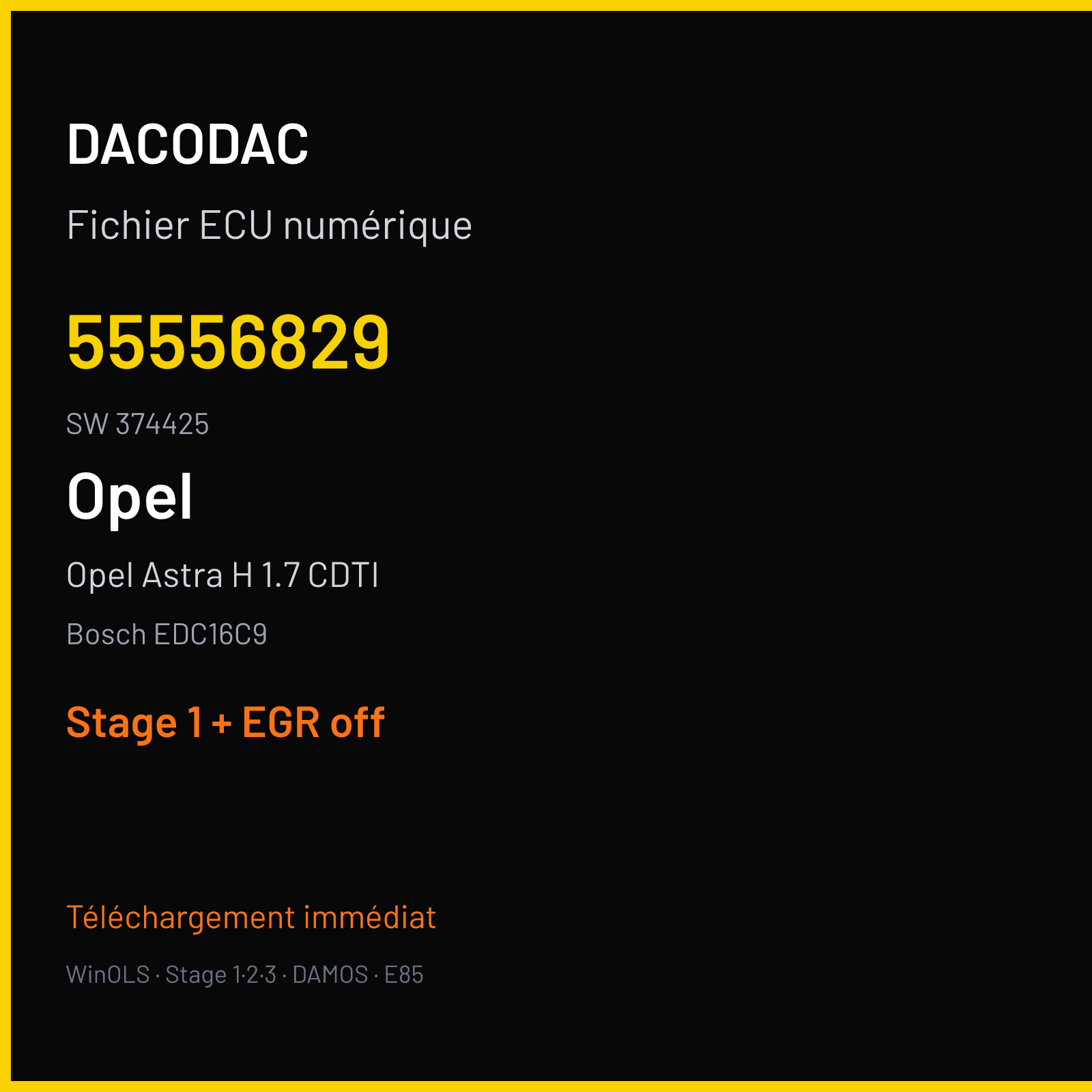 Opel Astra H 1.7 CDTI (2005) — Bosch EDC16C9 — 55556829 · 374425 — Stage 1 + EGR off
