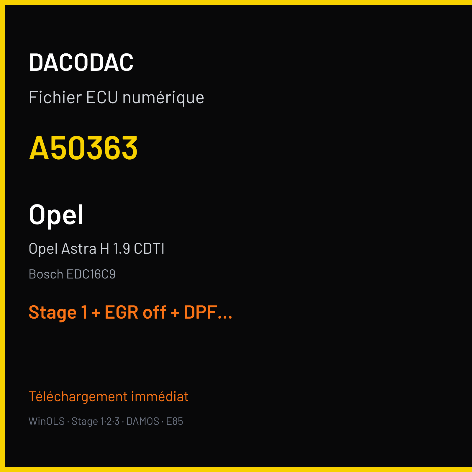 Opel Astra H 1.9 CDTI (2008) — Bosch EDC16C9 — A50363 — Stage 1 + EGR off + DPF off