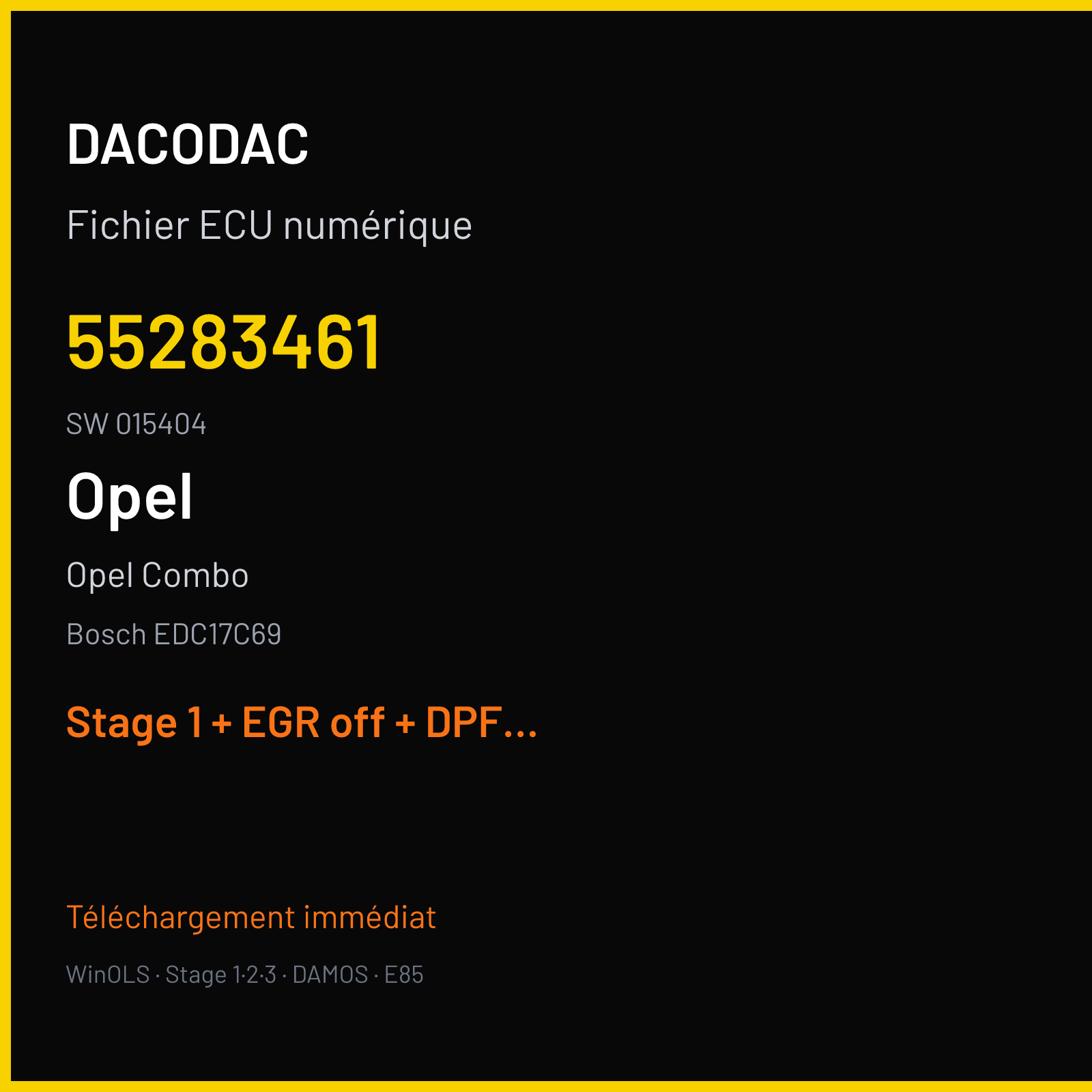 Opel Combo (2018) — Bosch EDC17C69 — 55283461 · 015404 — Stage 1 + EGR off + DPF off
