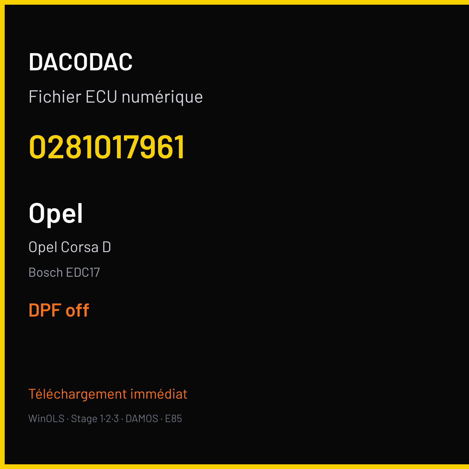 Opel Corsa D (2011) — Bosch EDC17 — 0281017961 — DPF off