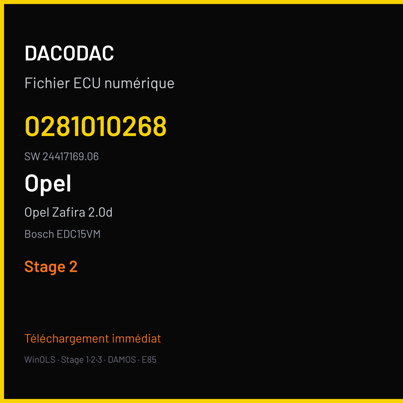 Opel Zafira 2.0d 101 ch (2000) — Bosch EDC15VM — 0281010268 · 24417169.06 · KM7M 3040 S — Stage 2