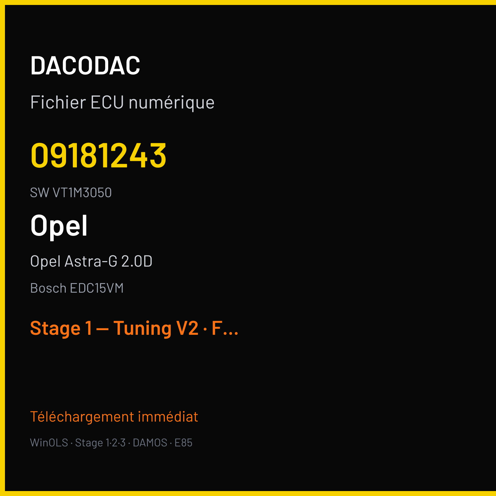 Opel Astra-G 2.0D — Bosch EDC15VM — 09181243 · VT1M3050 — Stage 1 — Tuning V2