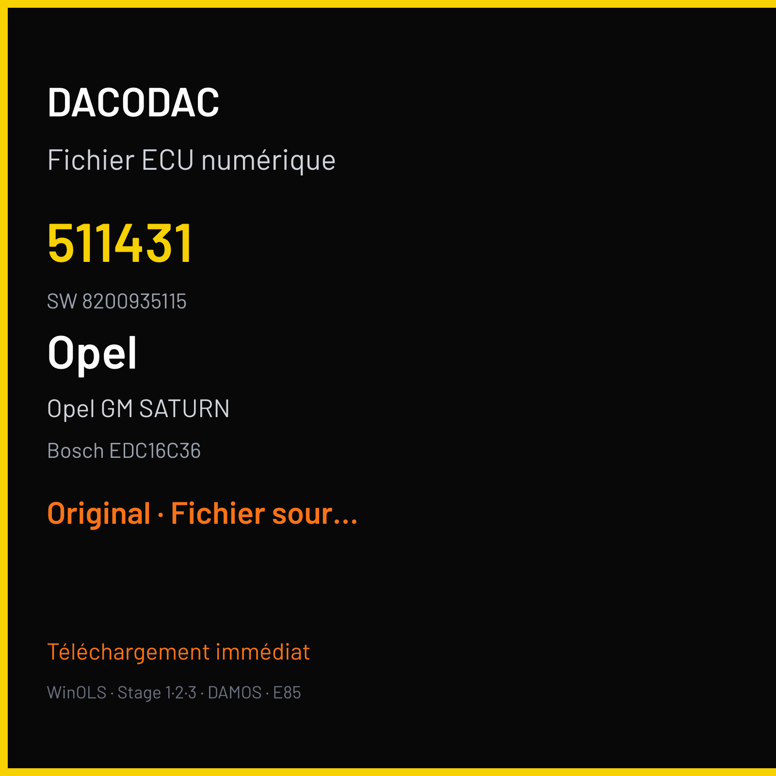 Opel GM SATURN — Bosch EDC16C36 — 511431 · 8200935115 — Original