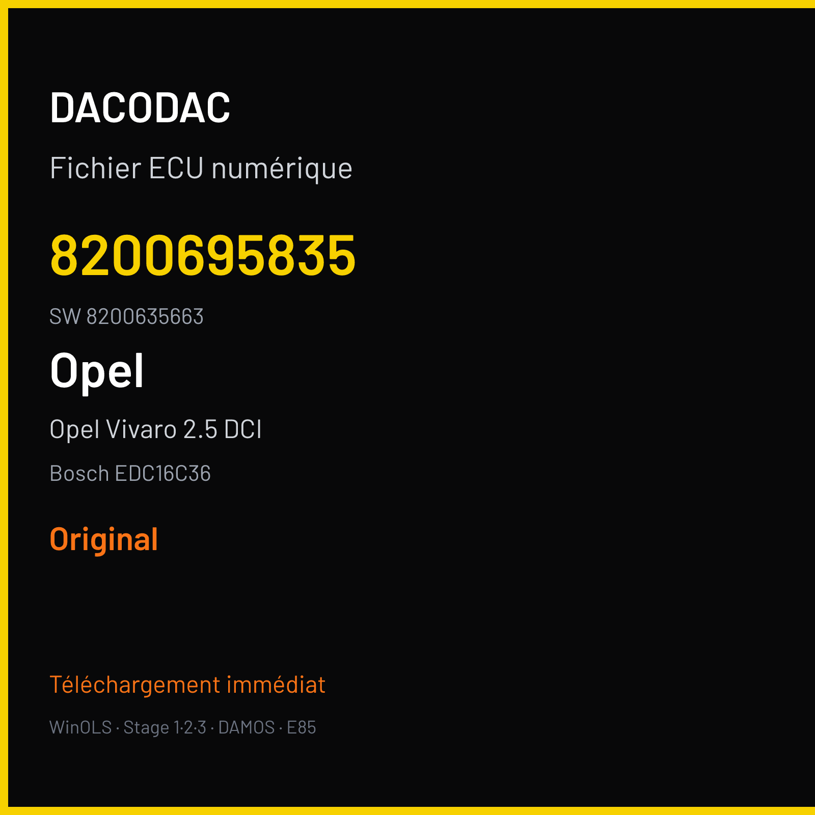 Opel Vivaro 2.5 DCI 145 ch (2007) — Bosch EDC16C36 — 8200695835 · 8200635663 · 386229 — Original