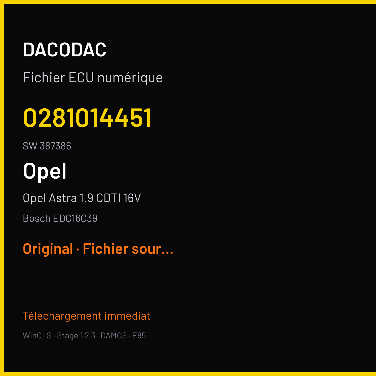 Opel Astra 1.9 CDTI 16V (2009) — Bosch EDC16C39 — 0281014451 · 387386 — Original