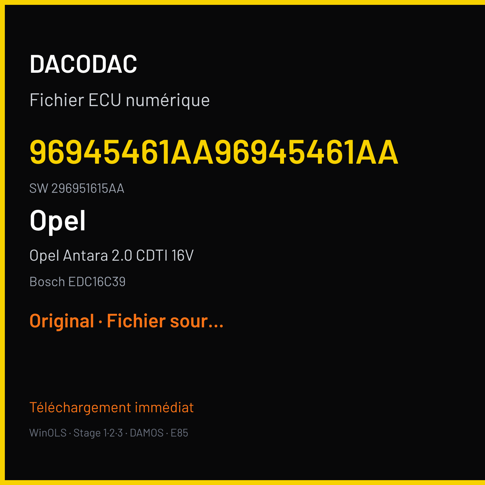Opel Antara 2.0 CDTI 16V 150 ch (2008) — Bosch EDC16C39 — 96945461AA96945461AA · 296951615AA · 96945467AASH — Original