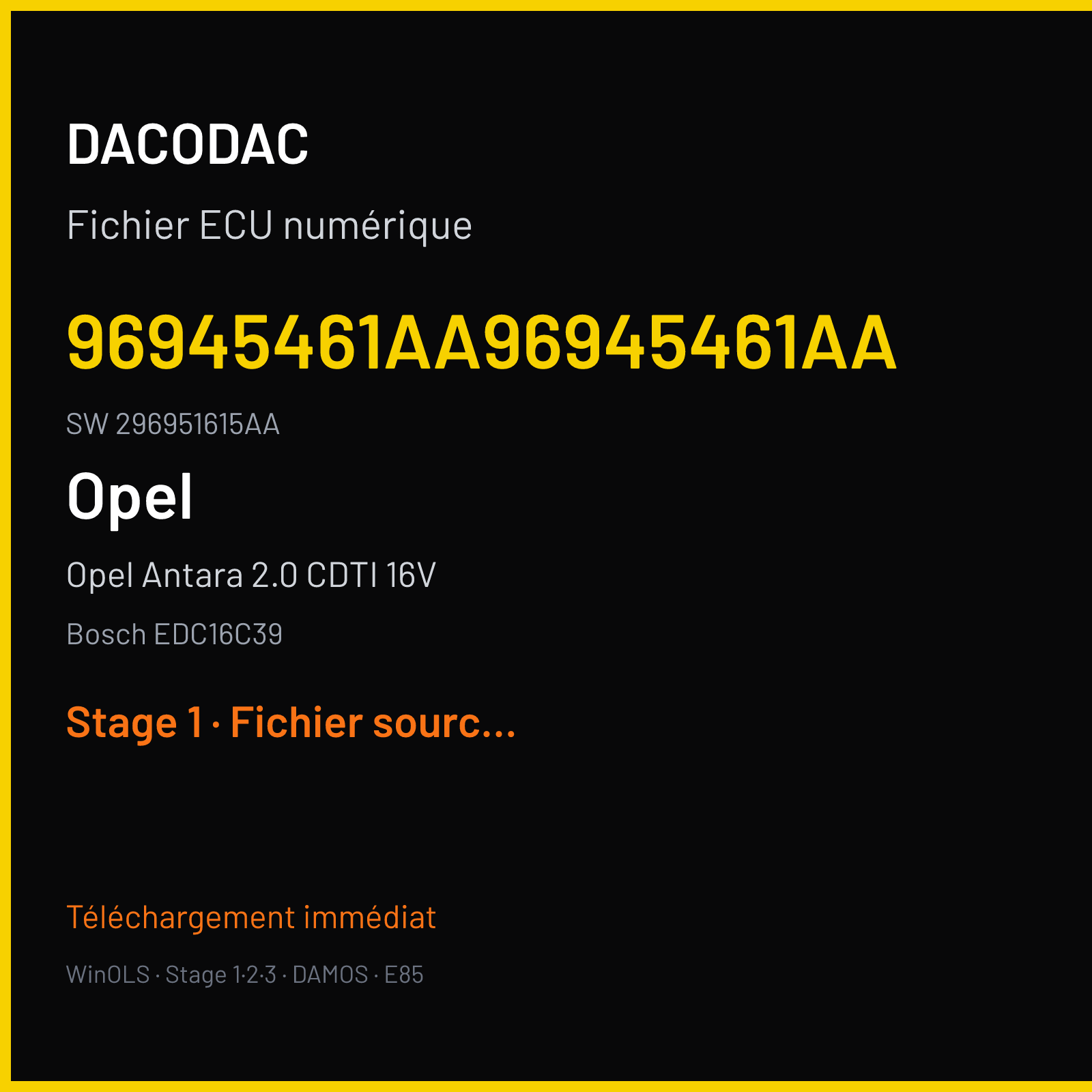 Opel Antara 2.0 CDTI 16V 150 ch (2008) — Bosch EDC16C39 — 96945461AA96945461AA · 296951615AA · 96945467AASH — Stage 1