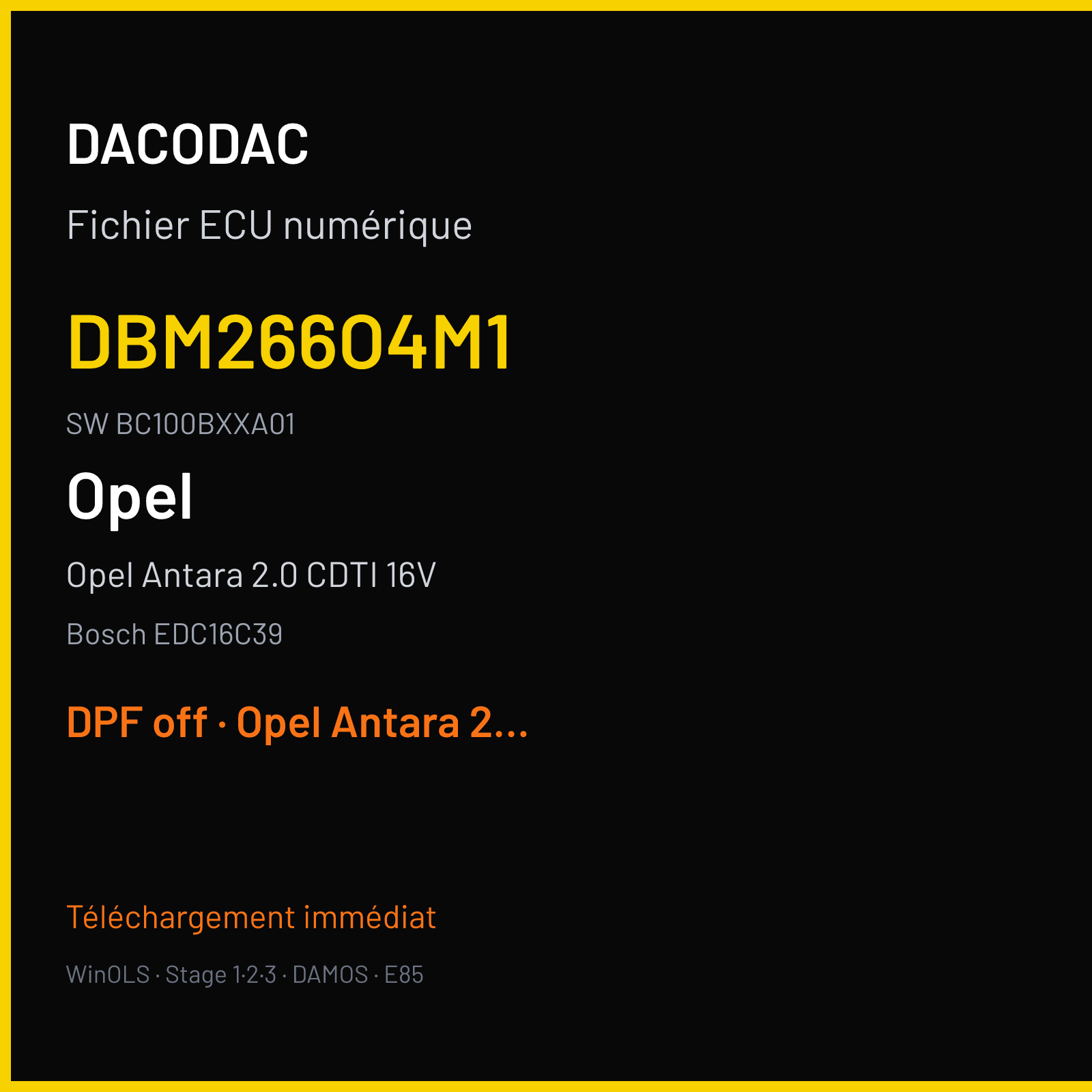 Opel Antara 2.0 CDTI 16V 127 ch (2009) — Bosch EDC16C39 — DBM266O4M1 · BC100BXXA01 · 96950947 — DPF off