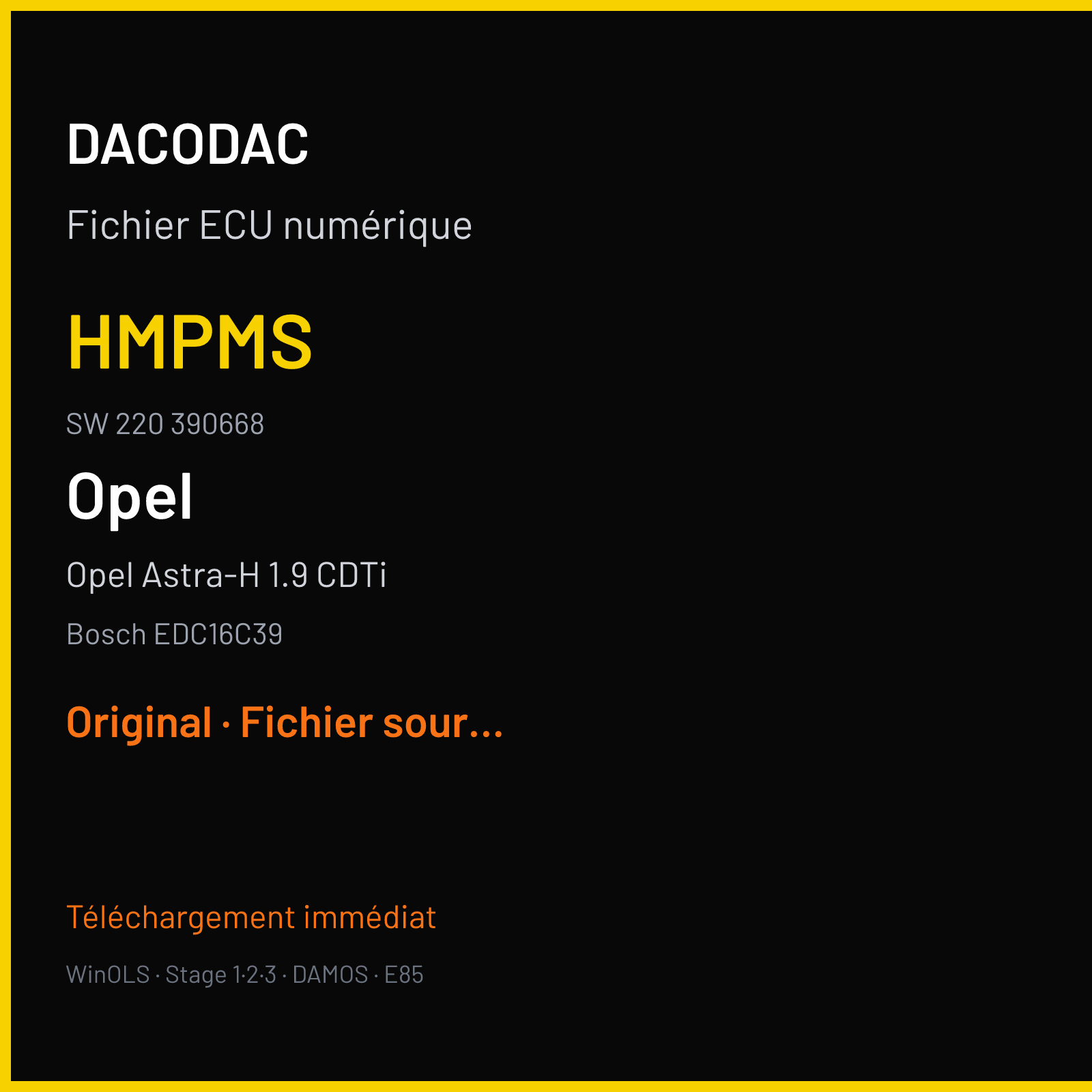 Opel Astra-H 1.9 CDTi (2005) — Bosch EDC16C39 — HMPMS · 220 390668 — Original