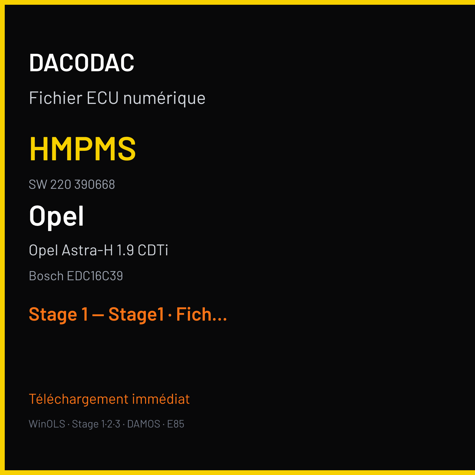 Opel Astra-H 1.9 CDTi (2005) — Bosch EDC16C39 — HMPMS · 220 390668 — Stage 1 — Stage1