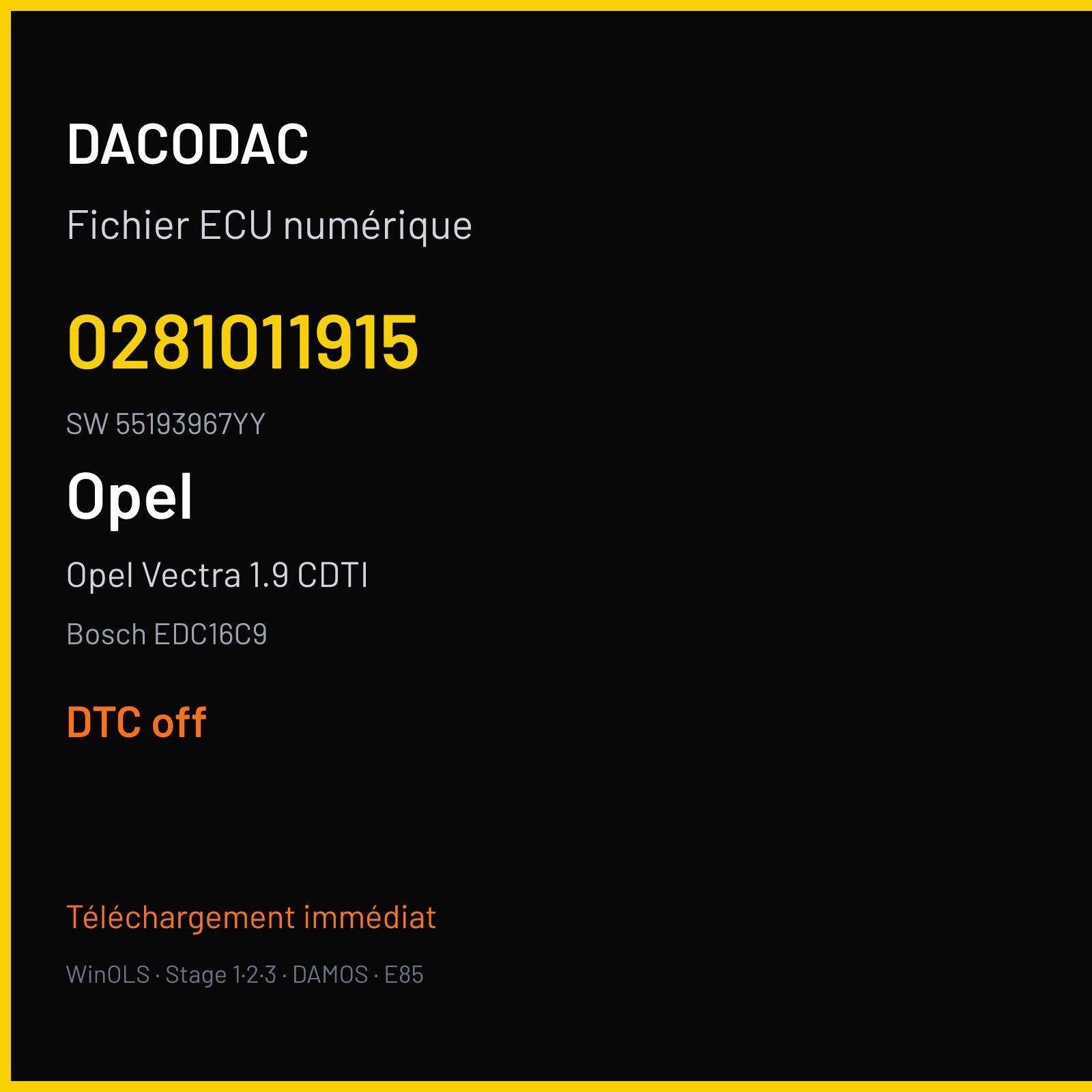 Opel Vectra 1.9 CDTI 120 ch (2006) — Bosch EDC16C9 — 0281011915 · 55193967YY · 1037372377 P319 O83 — DTC off