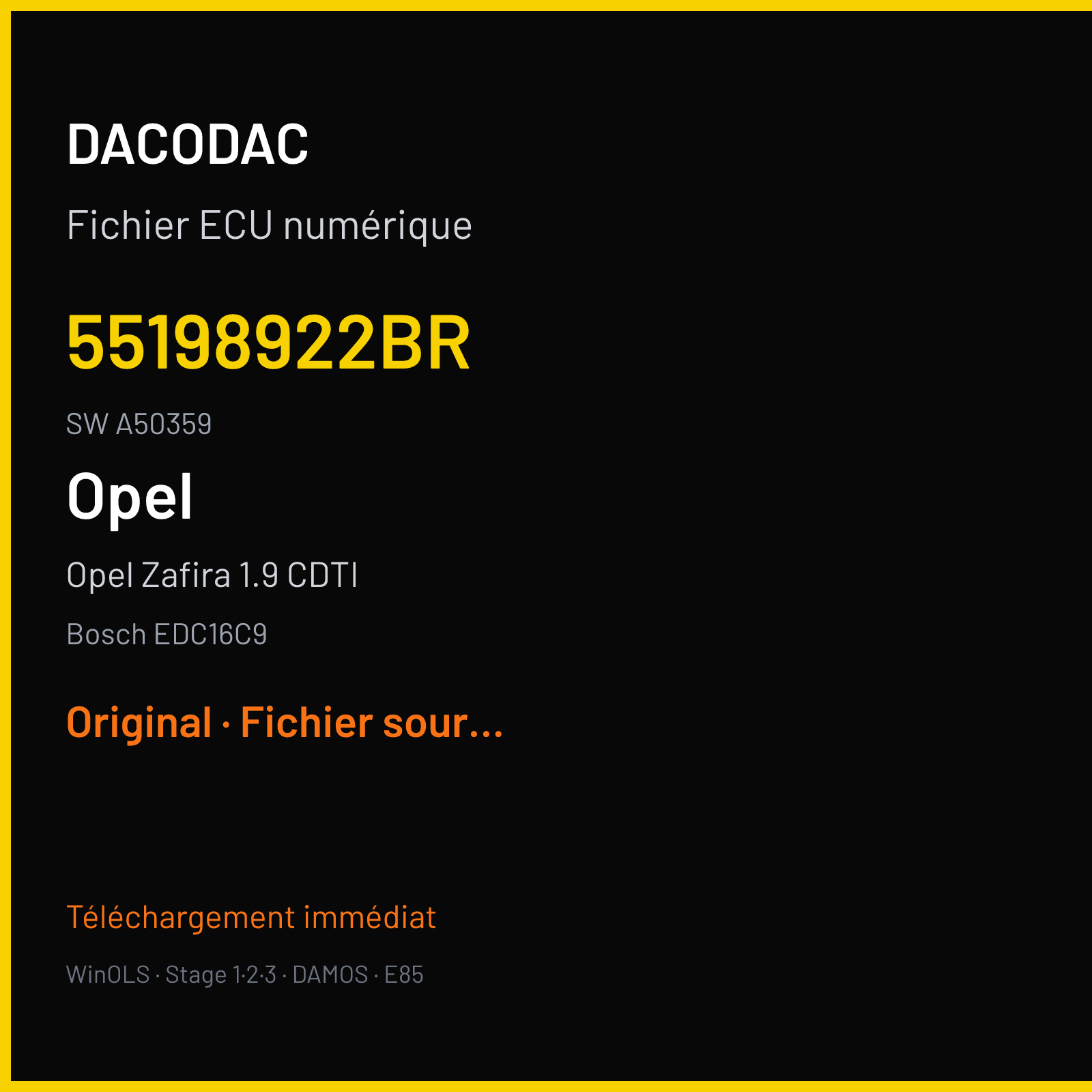 Opel Zafira 1.9 CDTI (2005) — Bosch EDC16C9 — 55198922BR · A50359 — Original