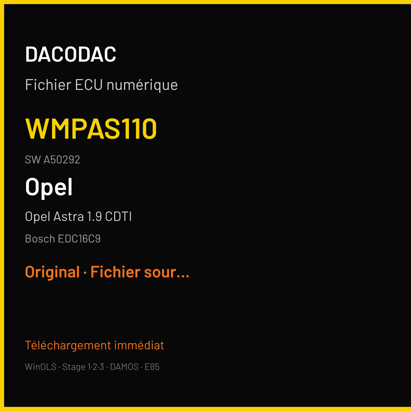 Opel Astra 1.9 CDTI (2005) — Bosch EDC16C9 — WMPAS110 · A50292 — Original