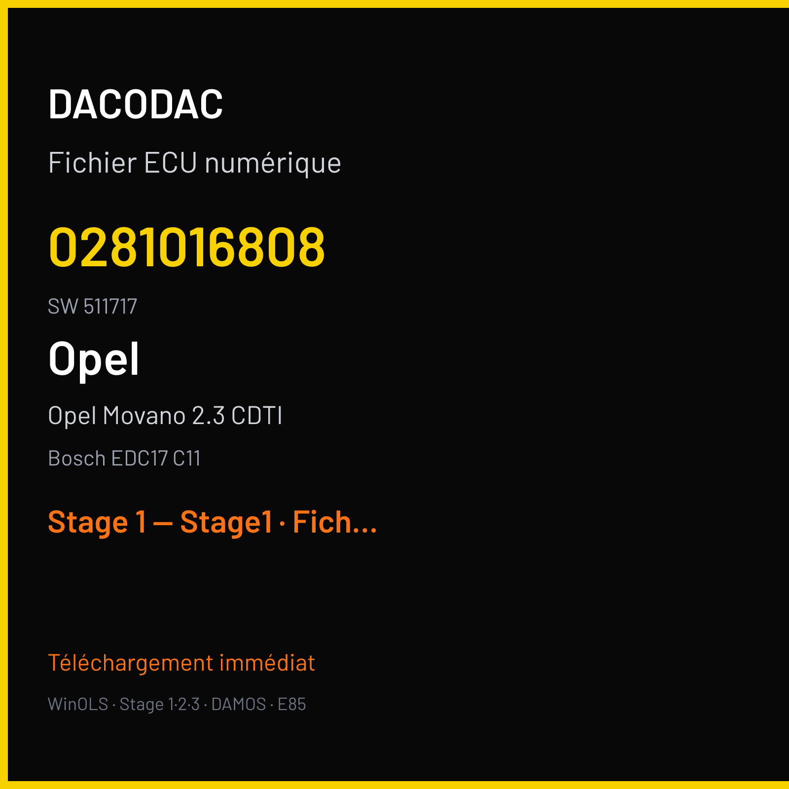 Opel Movano 2.3 CDTI (2011) — Bosch EDC17 C11 — 0281016808 · 511717 — Stage 1 — Stage1