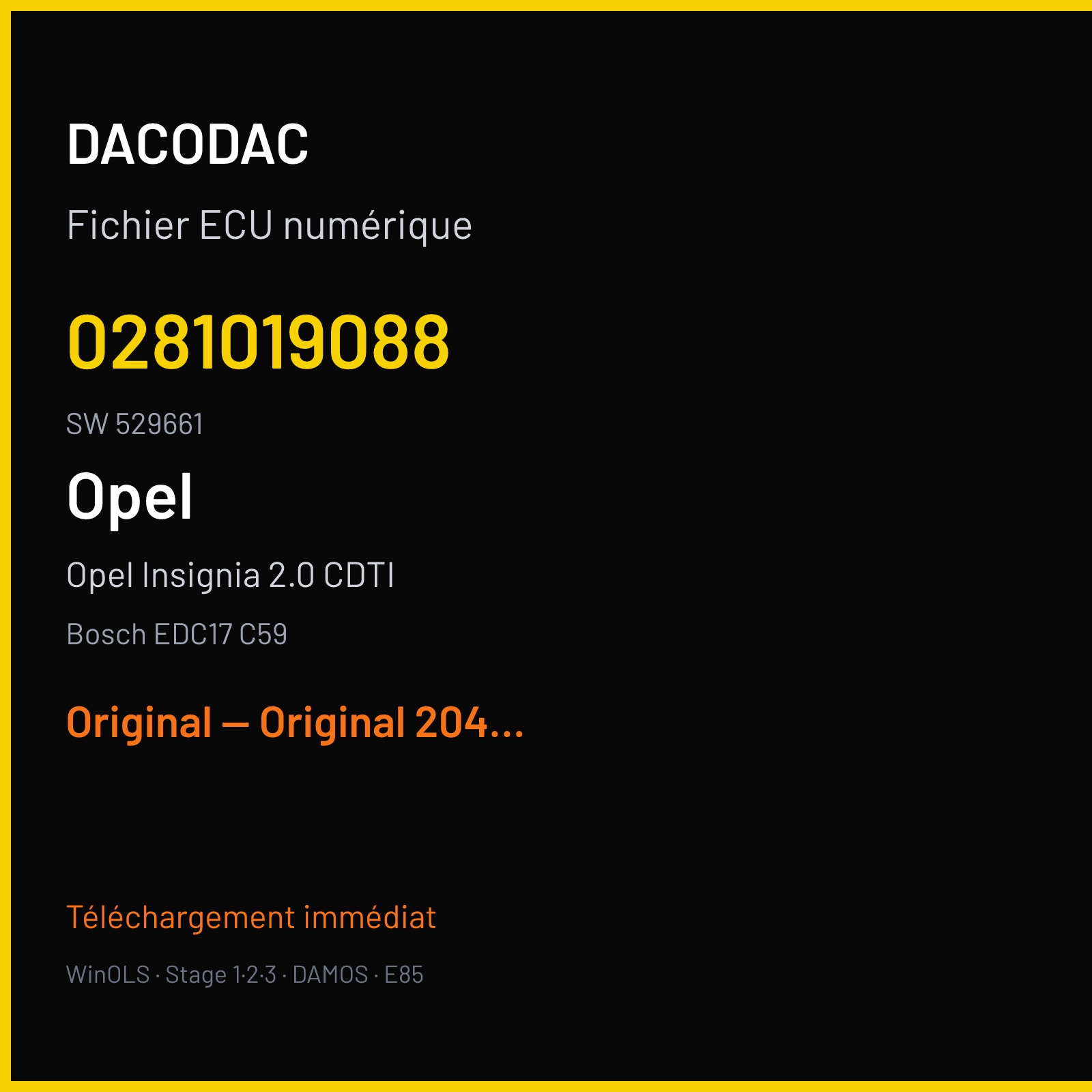 Opel Insignia 2.0 CDTI (2012) — Bosch EDC17 C59 — 0281019088 · 529661 — Original — Original 204hp 504nm