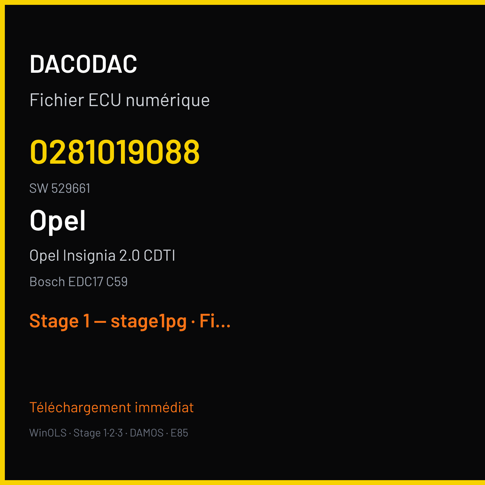 Opel Insignia 2.0 CDTI (2012) — Bosch EDC17 C59 — 0281019088 · 529661 — Stage 1 — stage1pg