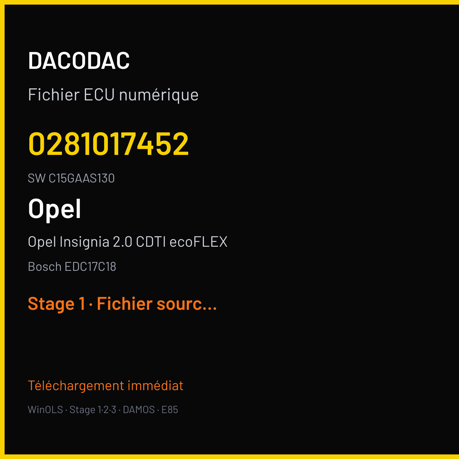 Opel Insignia 2.0 CDTI ecoFLEX 130 ch (2011) — Bosch EDC17C18 — 0281017452 · C15GAAS130 · 543196 — Stage 1