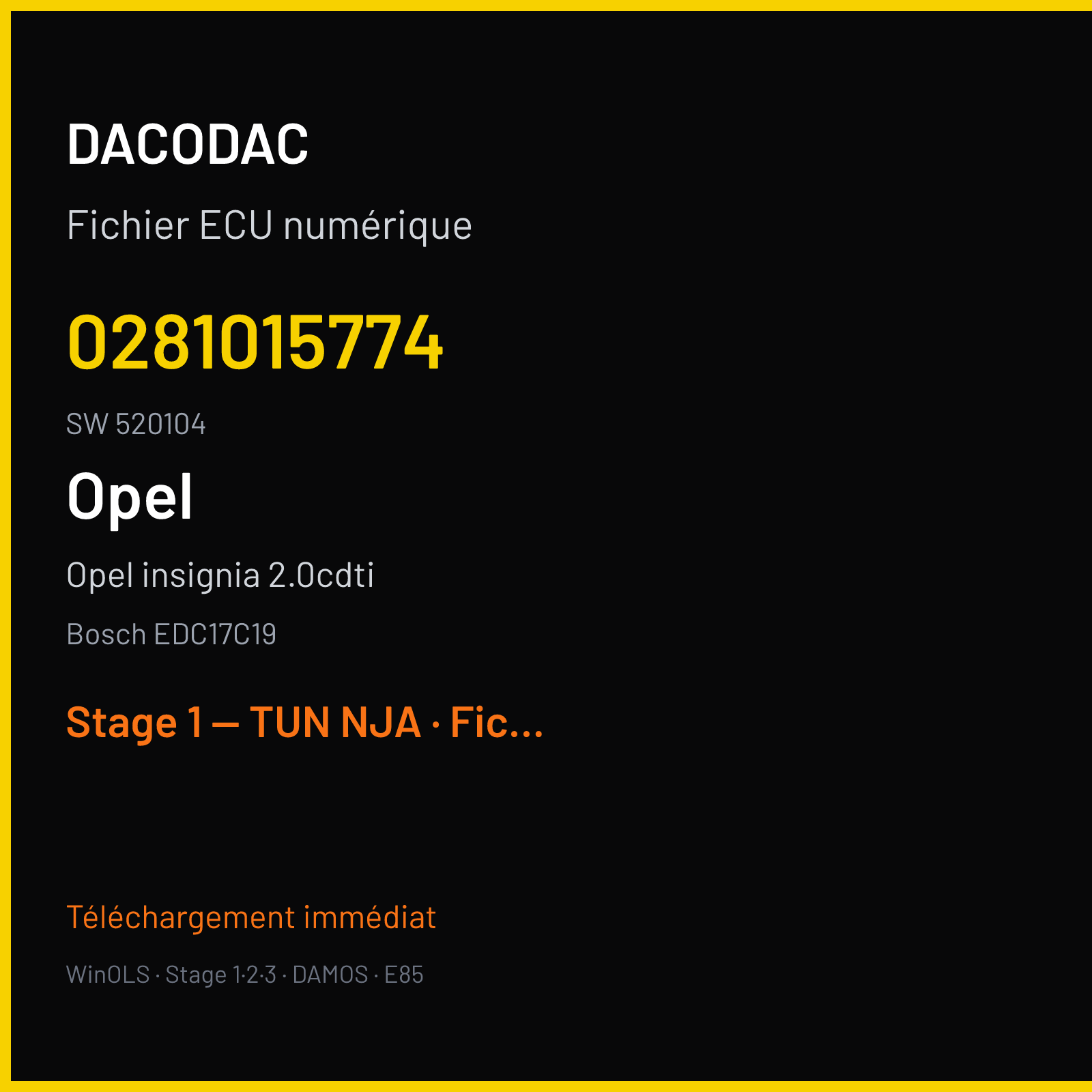 Opel insignia 2.0cdti (2009) — Bosch EDC17C19 — 0281015774 · 520104 — Stage 1 — TUN NJA