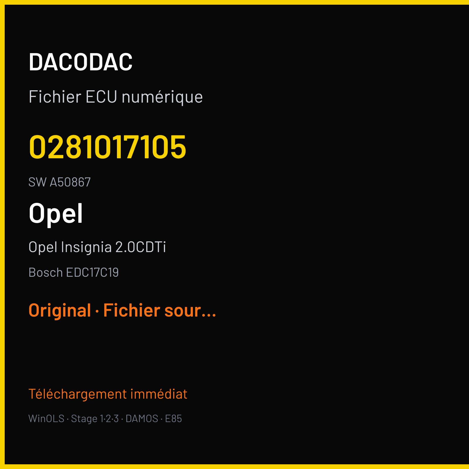 Opel Insignia 2.0CDTi (2010) — Bosch EDC17C19 — 0281017105 · A50867 — Original