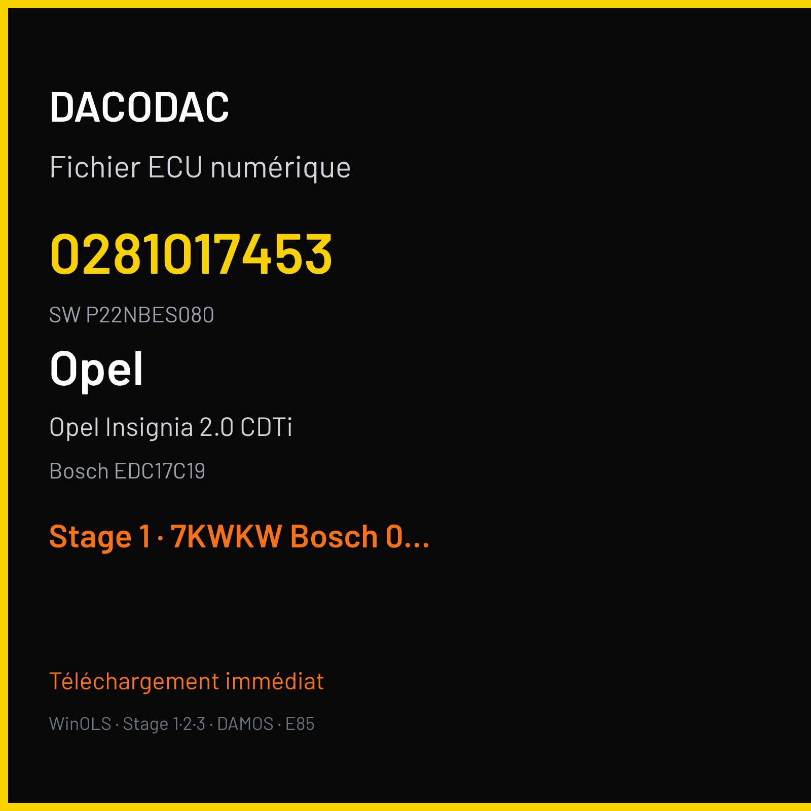 Opel Insignia 2.0 CDTi 160 ch (2011) — Bosch EDC17C19 — 0281017453 · P22NBES080 · 506613 — Stage 1
