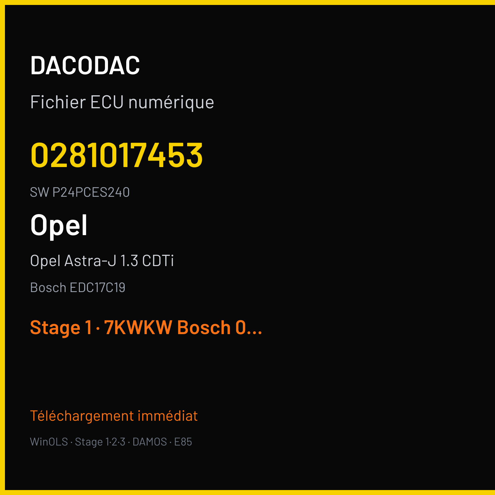 Opel Astra-J 1.3 CDTi 95 ch (2010) — Bosch EDC17C19 — 0281017453 · P24PCES240 · 503587 — Stage 1